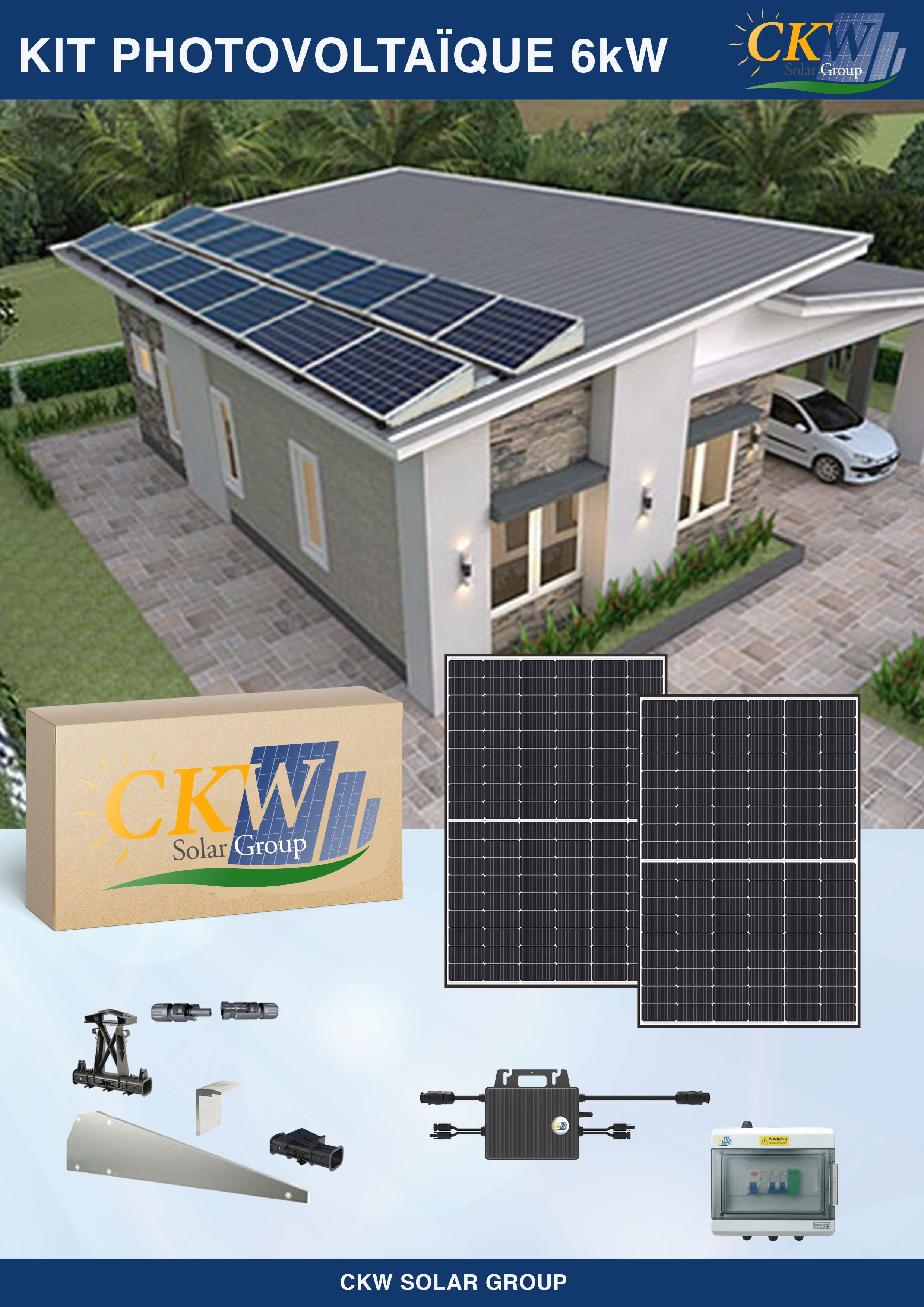 CKW Solar Group - Kit Solaire 6KW-8 micro-onduleur 800W-16 panneaux 375W-toit plat