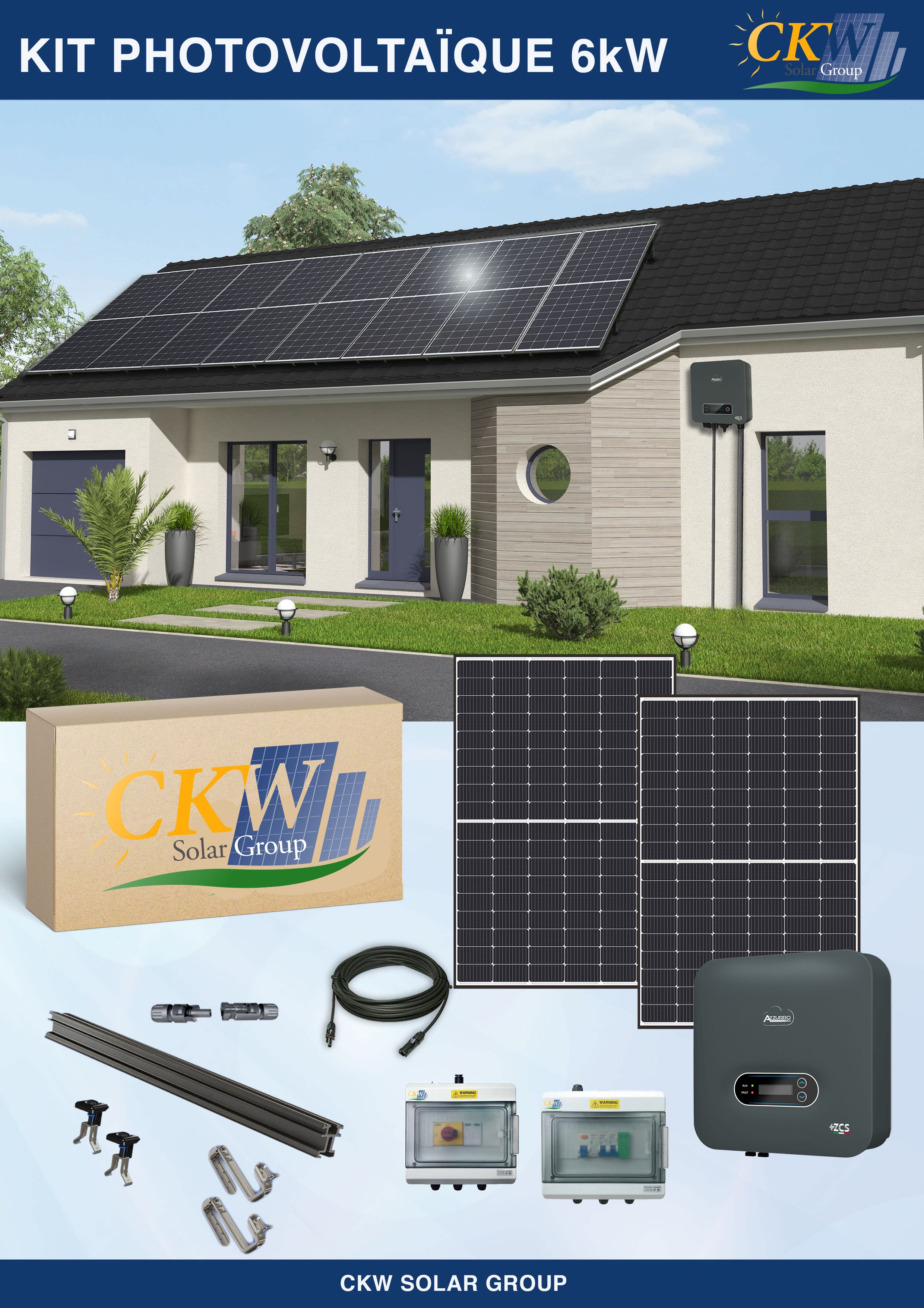 CKW Solar Group - Kit Solaire onduleur 6kW-triphase-16 panneaux 375W-toit tuile ETN-Coffret AC-DC