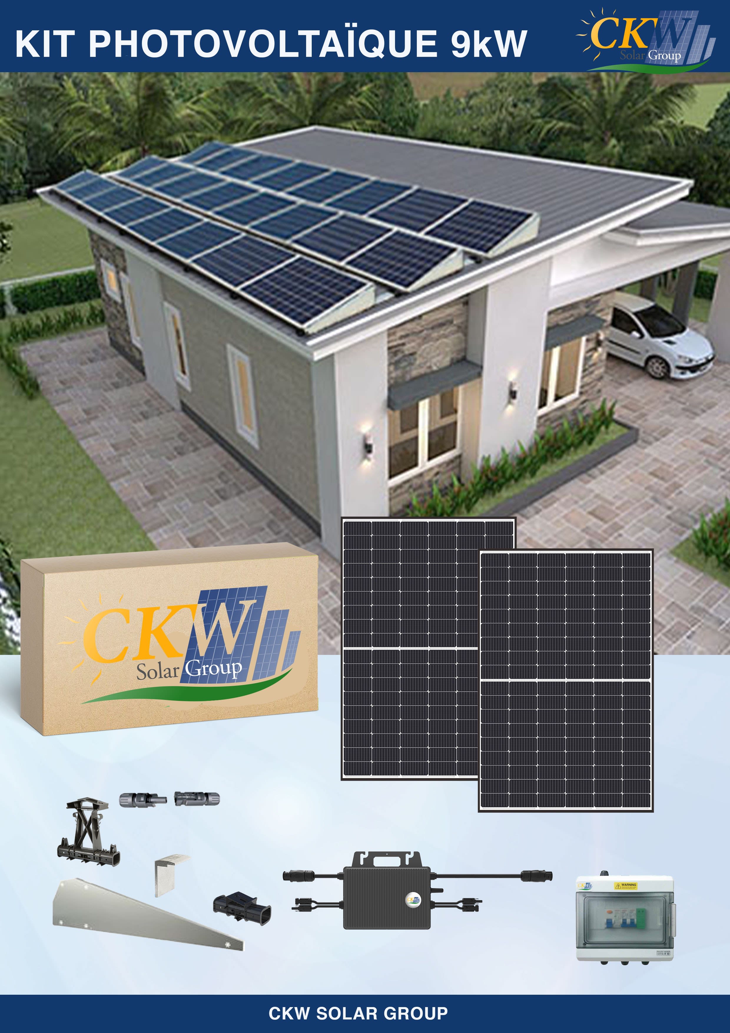 CKW Solar Group - Kit Solaire 9kW--12 micro-onduleurs-24 panneaux 375W-toit plat ETN-Coffret AC
