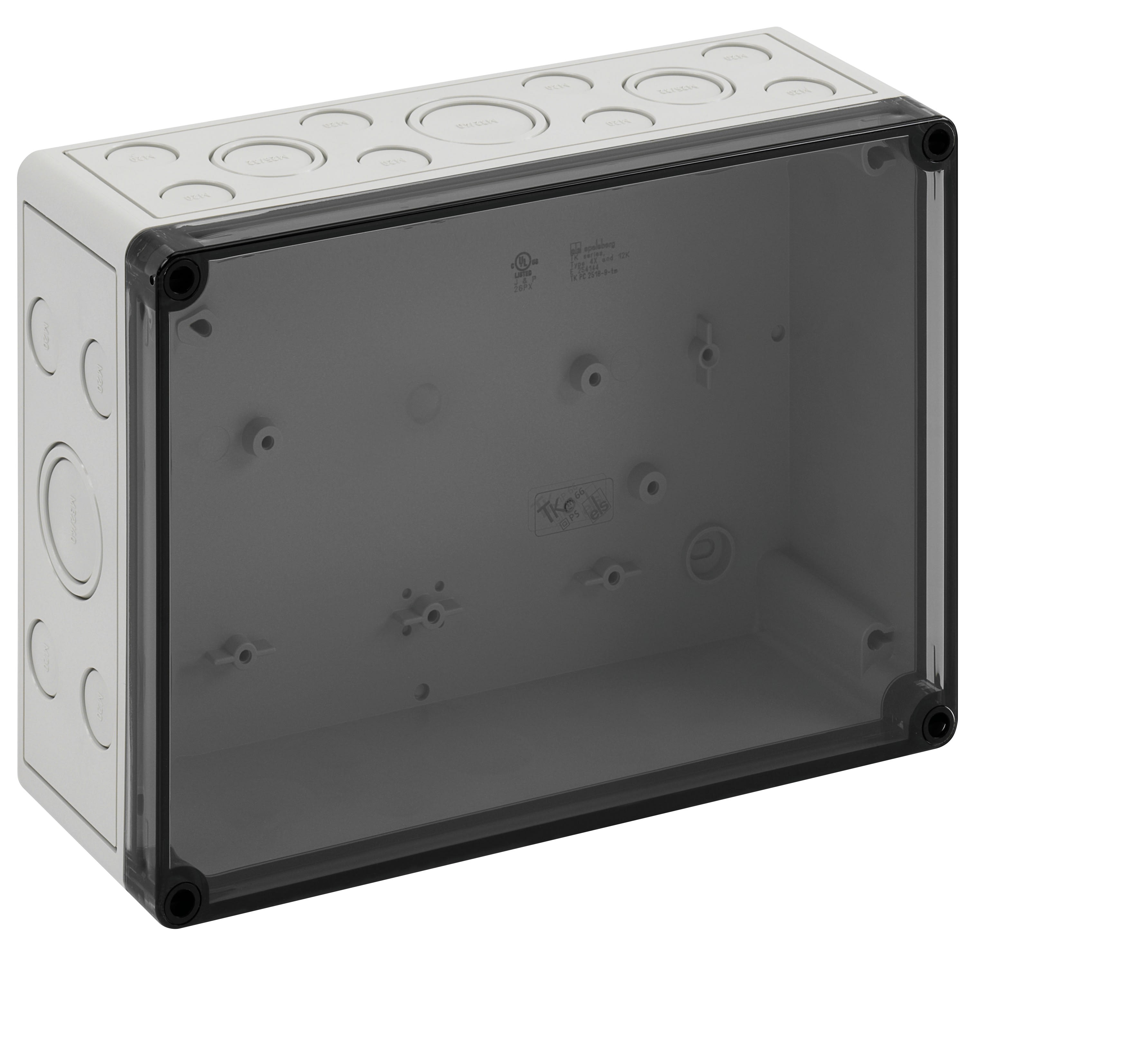 Spelsberg - TK PS 2518-9-tm*Bte.+estampages-Polystyrène gris+couv.transp.-254x180x90 mm