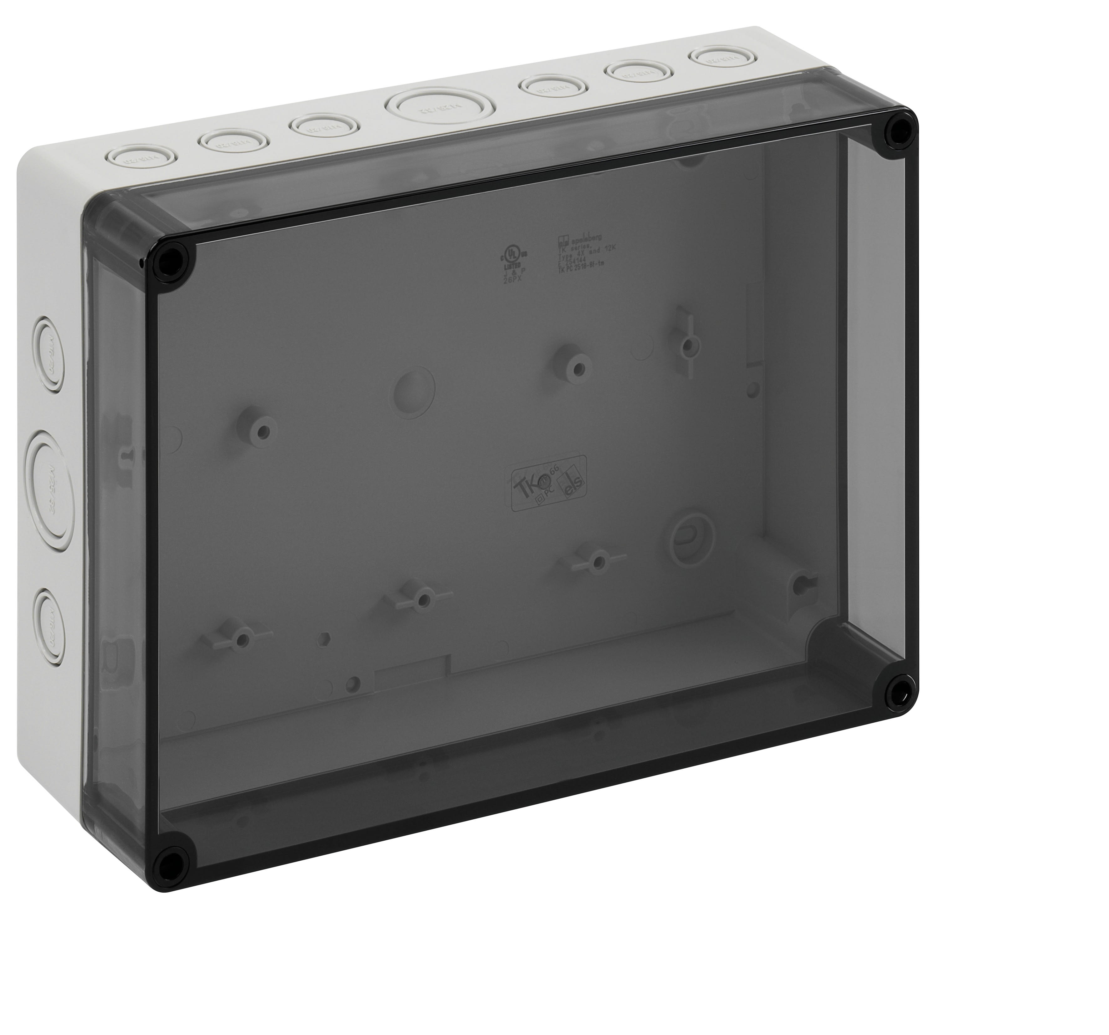 Spelsberg - TK PC 2518-8f-tm*Boite+estampages-Polycarb. gris+couv.transp.-254x180x84 mm