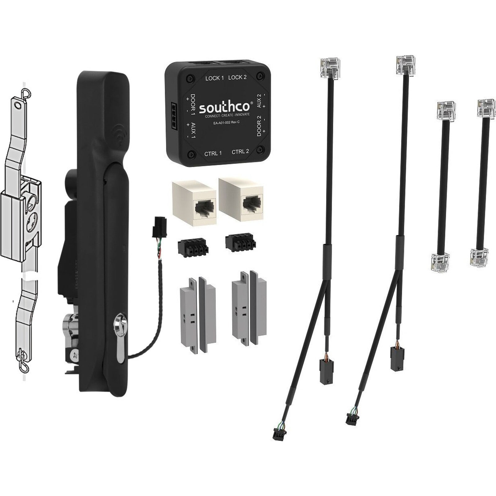 Excel - Kit de Serrure Southco pour Rack DCR, 1 Poignée avec Boîte de Connexion