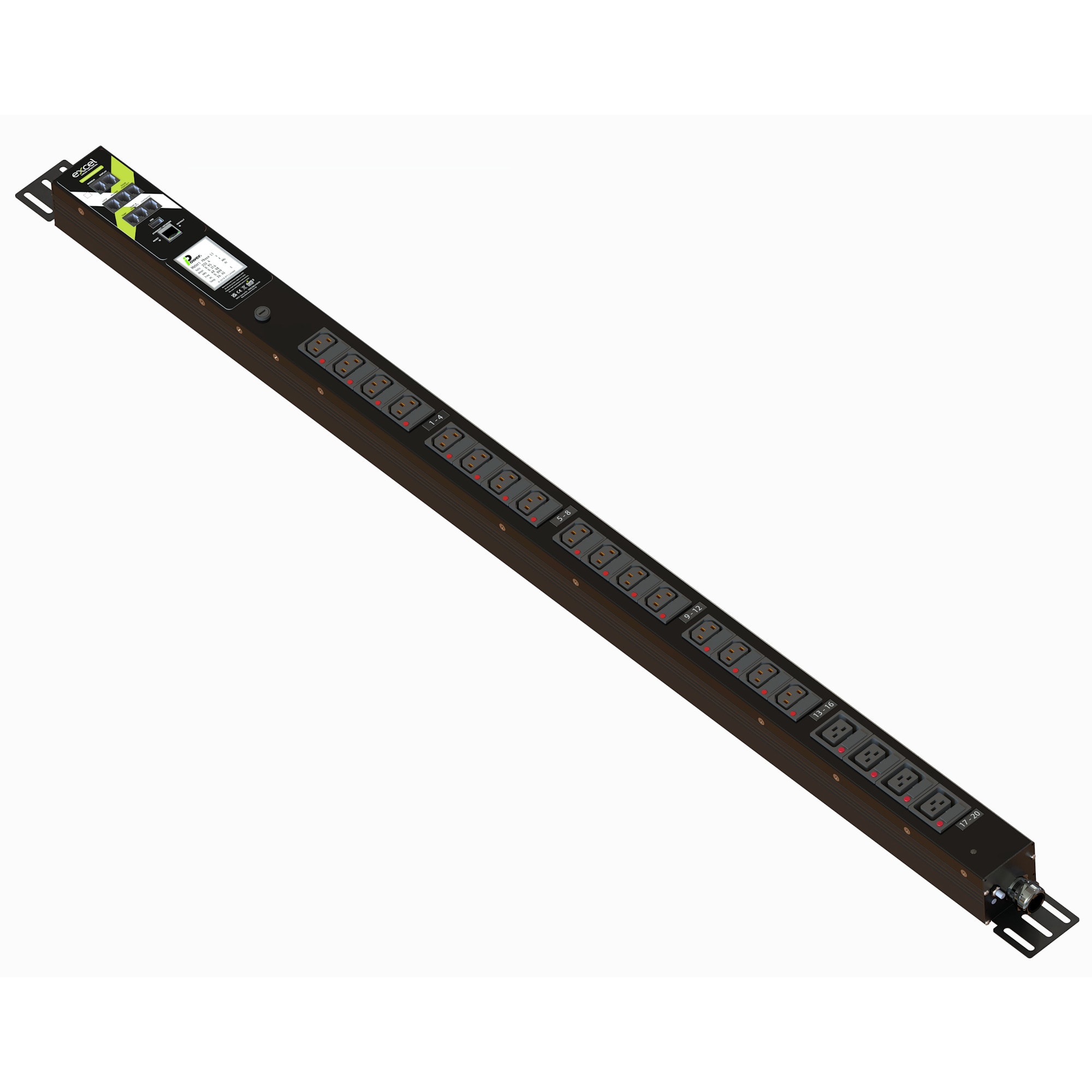 Excel - VT 1P PDU 16xC13 4xC19 INT1 32A Comm 3 m BF