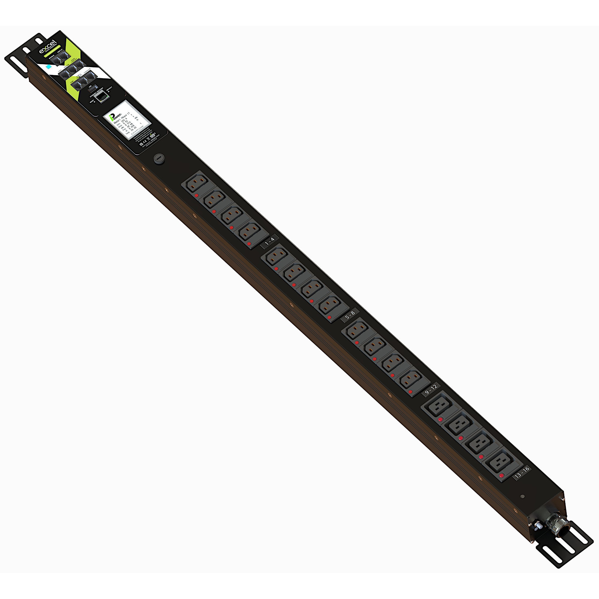 Excel - VT 1P PDU 12xC13 4xC19 INT3 32A Comm 3 m BF