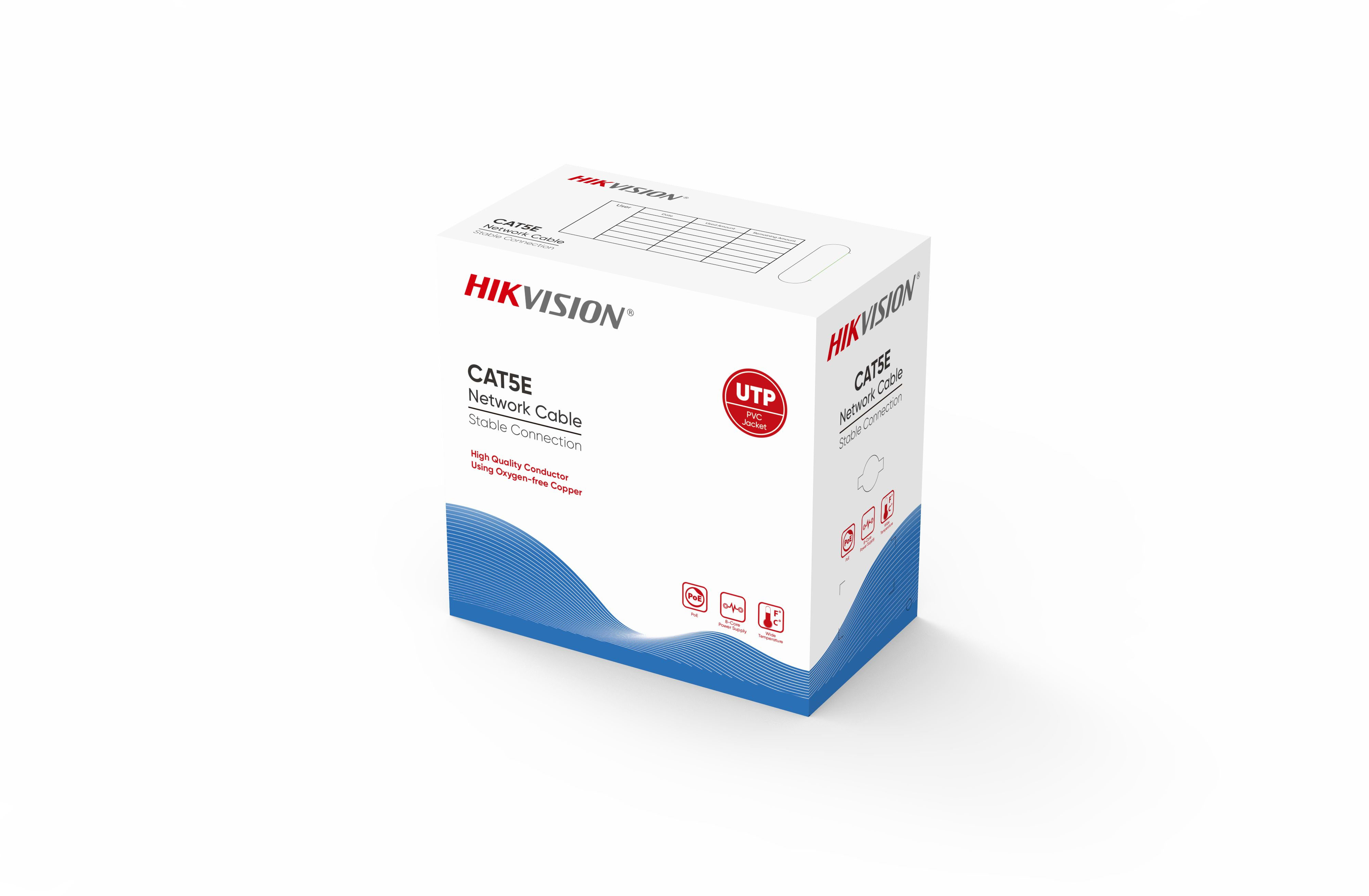 Hikvision - DS-1LN5E-E/E Câble réseau CAT5E UTP 305m cuivre solide, 0,45mm, CMX, gris