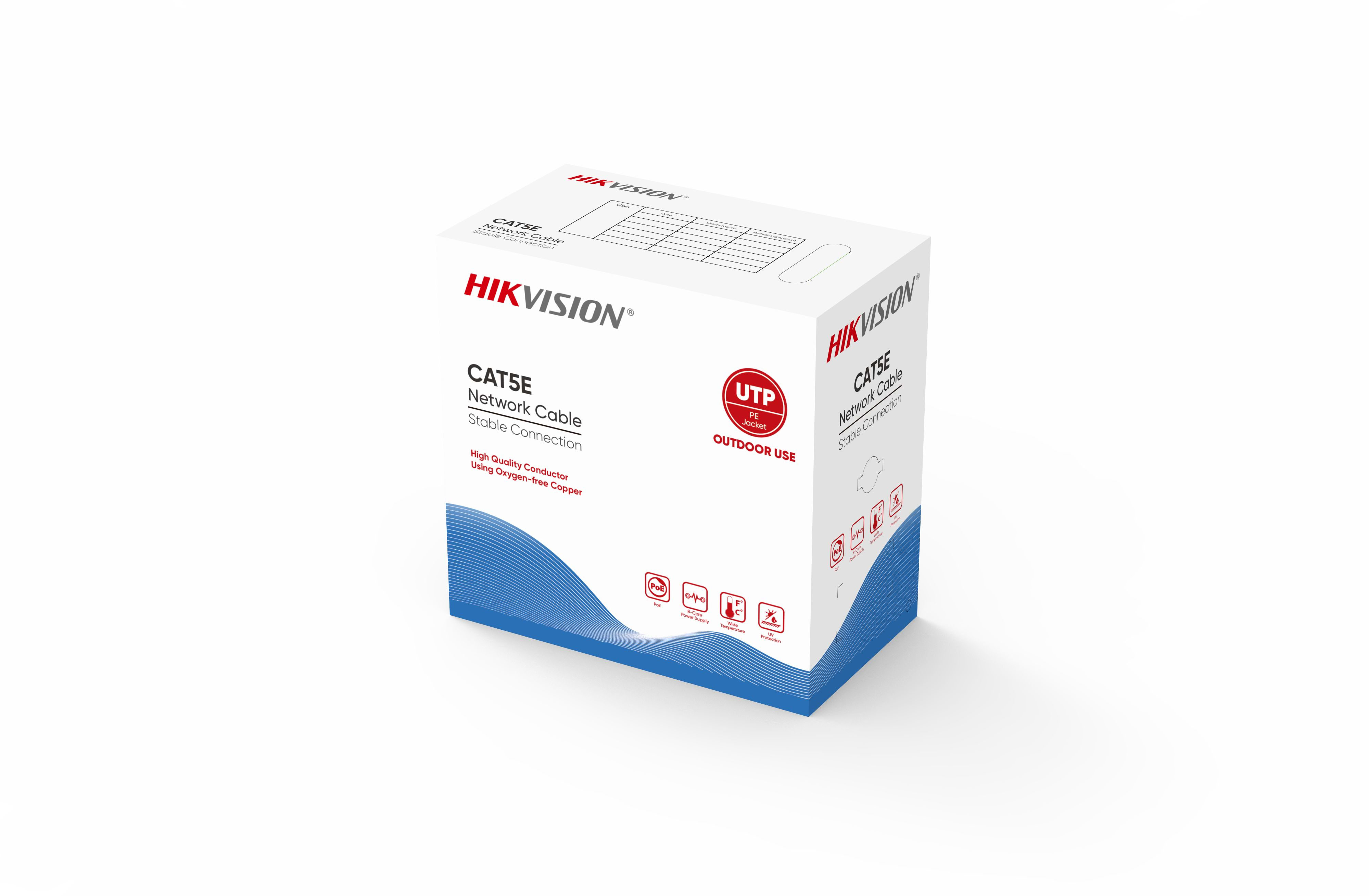 Hikvision - DS-1LN5EO-UU/E Câble réseau CAT5E UTP 305m, PE, cuivre solide, 0,5mm, noir