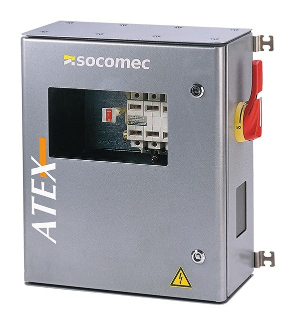 Socomec - Coffret de sécurité ATEX en tôle 6P 80A raccordement bas/bas