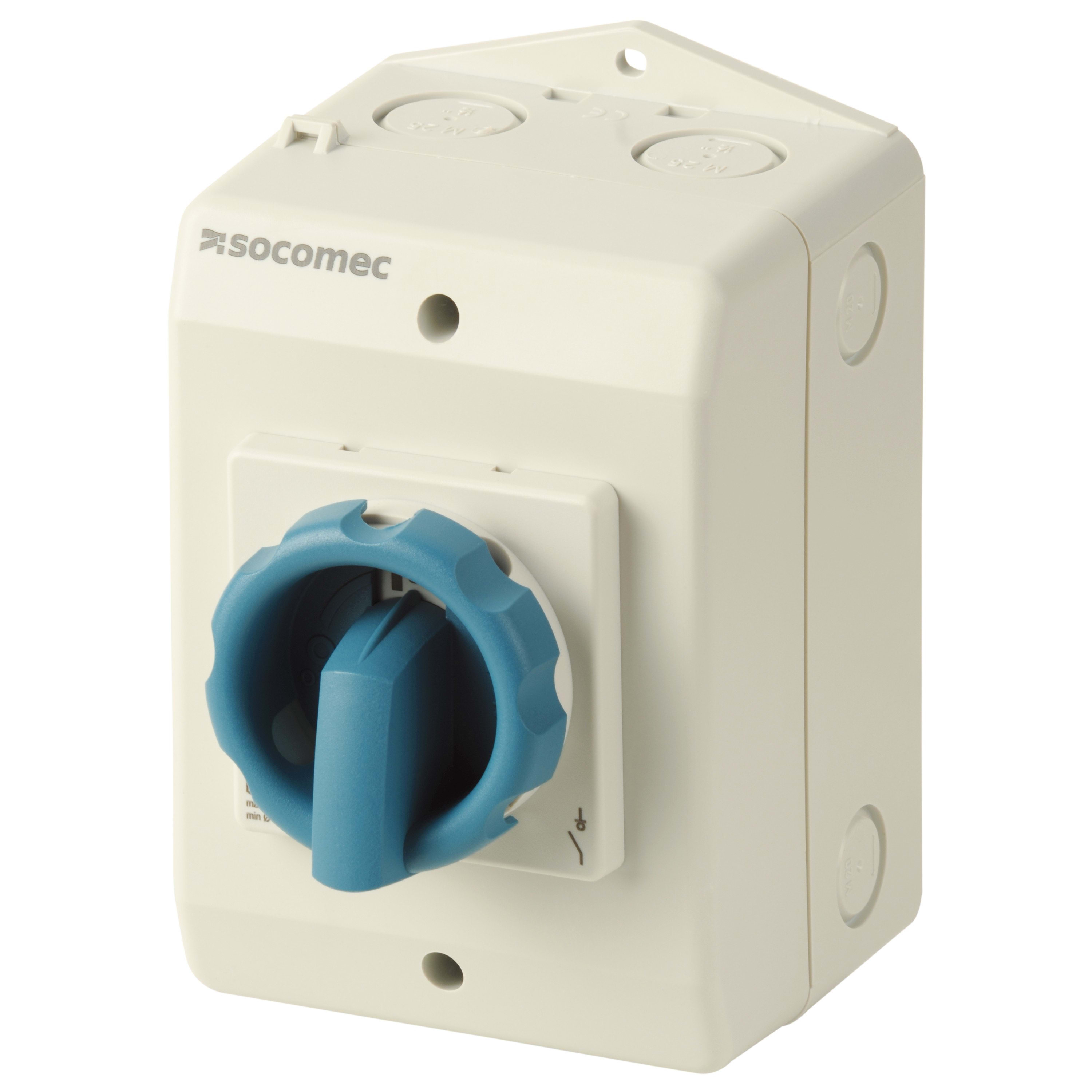 Socomec - Interrupteur-sectionneur COMO 6P 32A sous coffret poignée gris/bleu