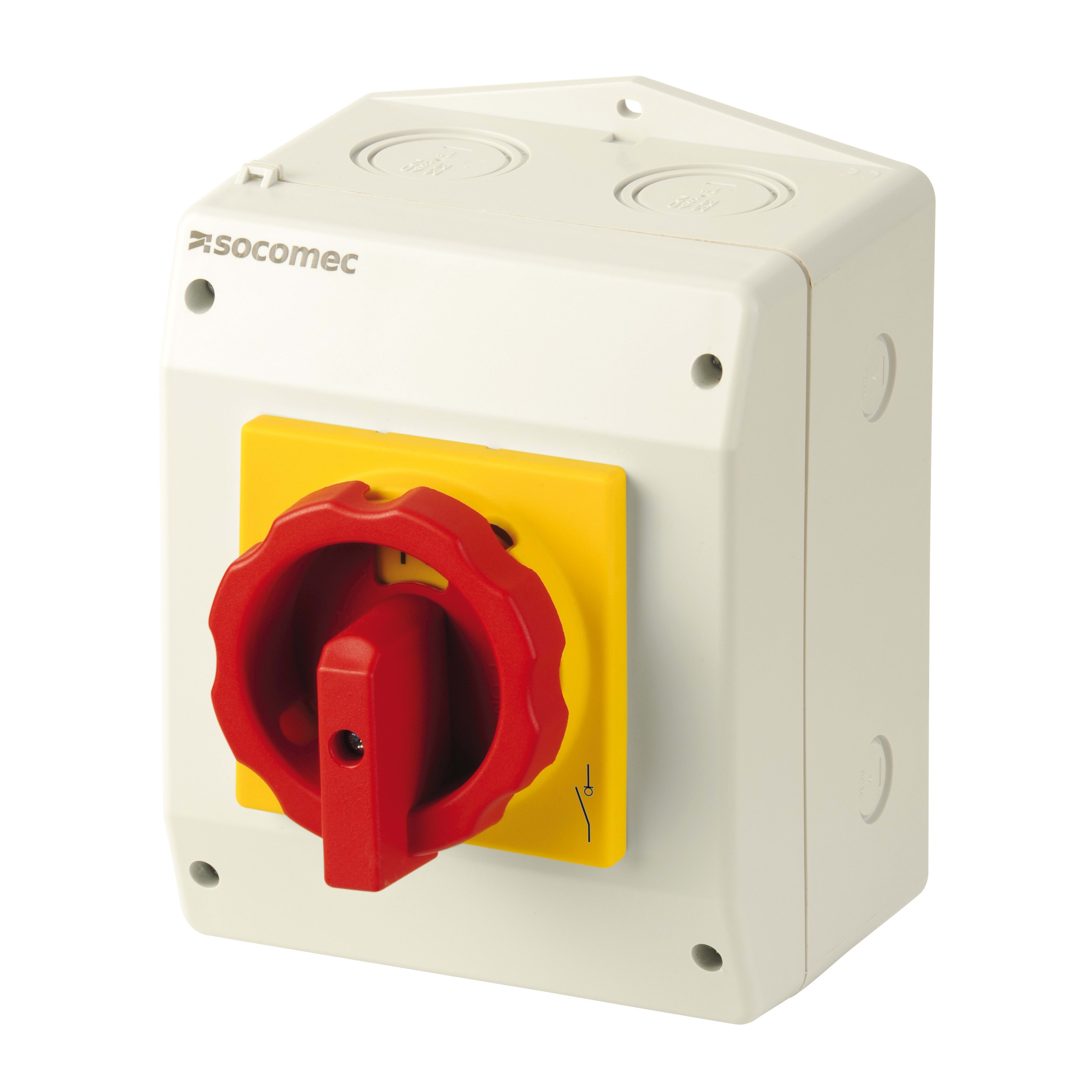 Socomec - Interrupteur-sectionneur COMO 3P 25A sous coffret poignée jaune/rouge