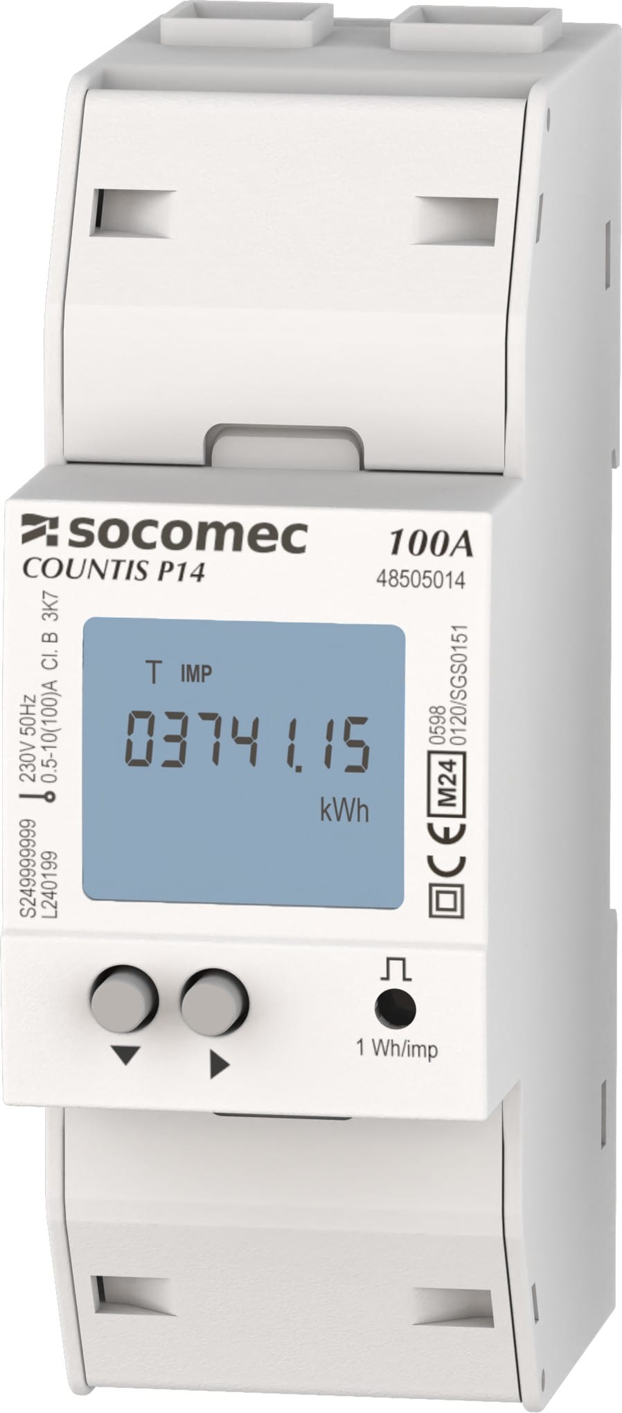Socomec - Compteur d'énergie monophasé MID, jusqu'à 100A via connexion directe, MODBUS