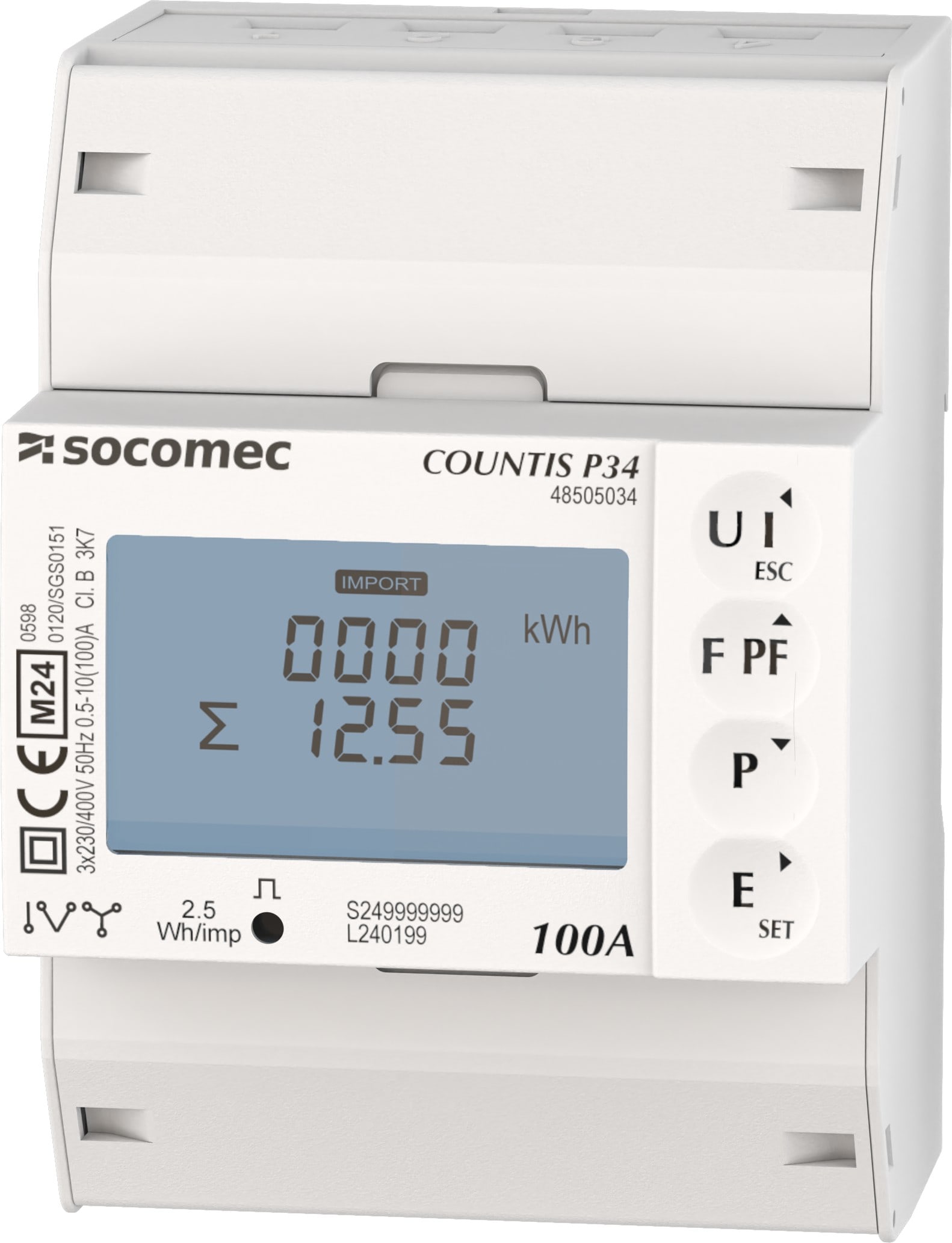 Socomec - Compteur d'énergie triphasé MID, jusqu'à 100A via connexion directe, MODBUS