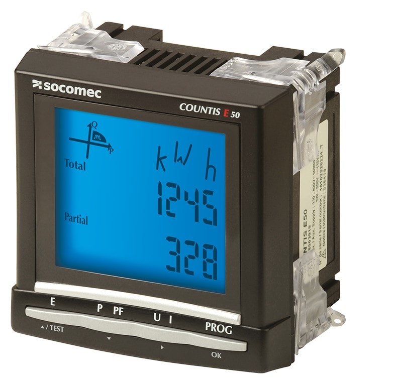 Socomec - Compteur d?énergie 3P, fixation sur porte, via CT 5A avec sortie d?impulsions