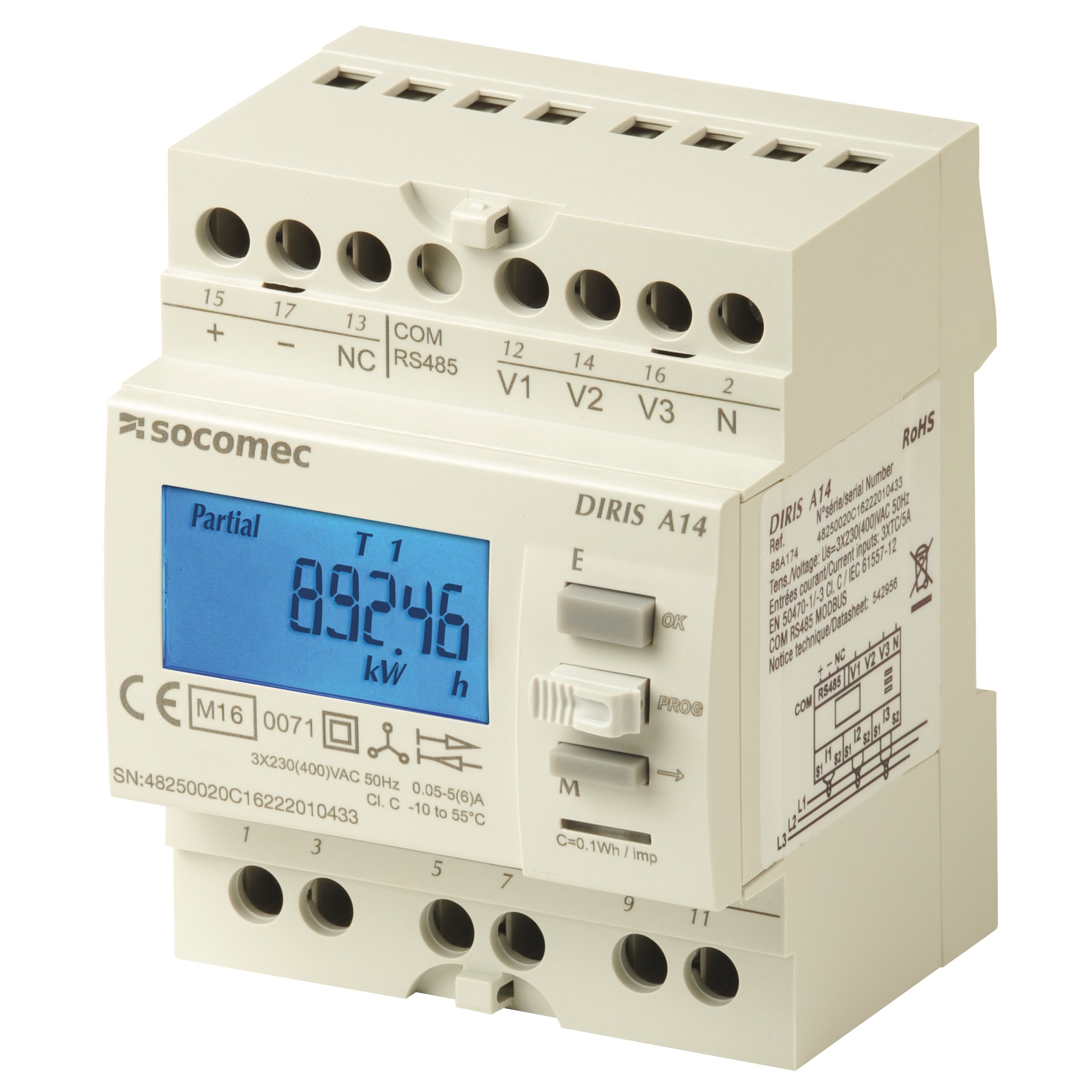 Socomec - Centrale de mesure multifonction DIRIS A14 MID monté sur un rail DIN