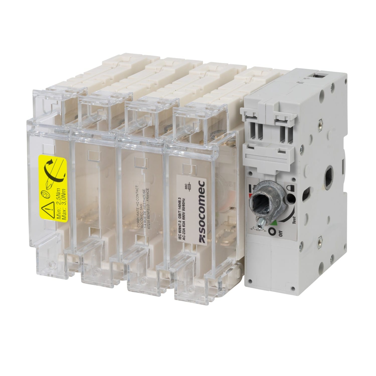 Socomec - Inter-section-fusible FUSERBLOC-Fusible CDE F/L D Ext&Dir 63A-4P-DIN S00C