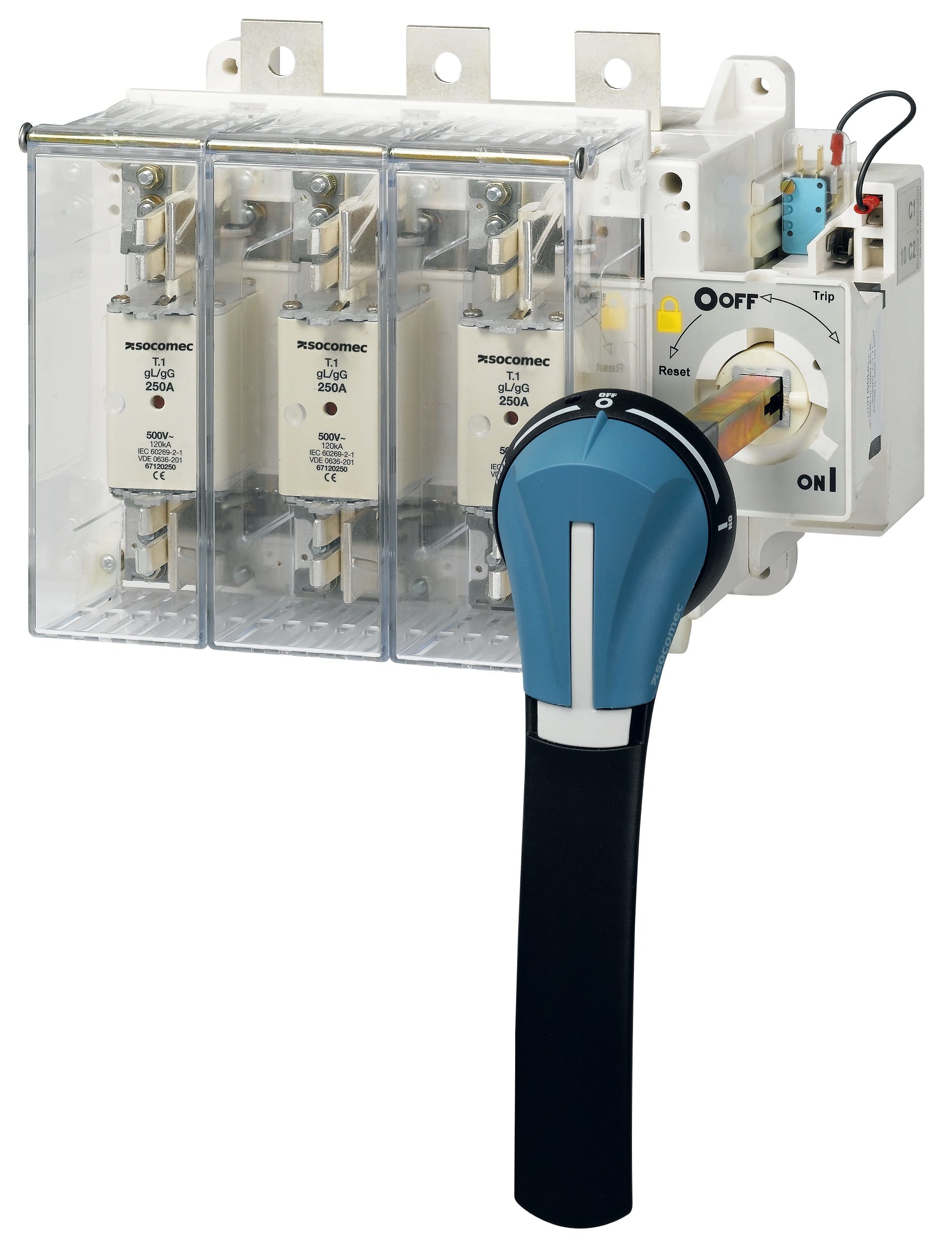 Socomec - Inter-section-fusible coup visi FUSOMAT ST bobine-CDE F Ext&Dir-1250A-3P-DIN S4