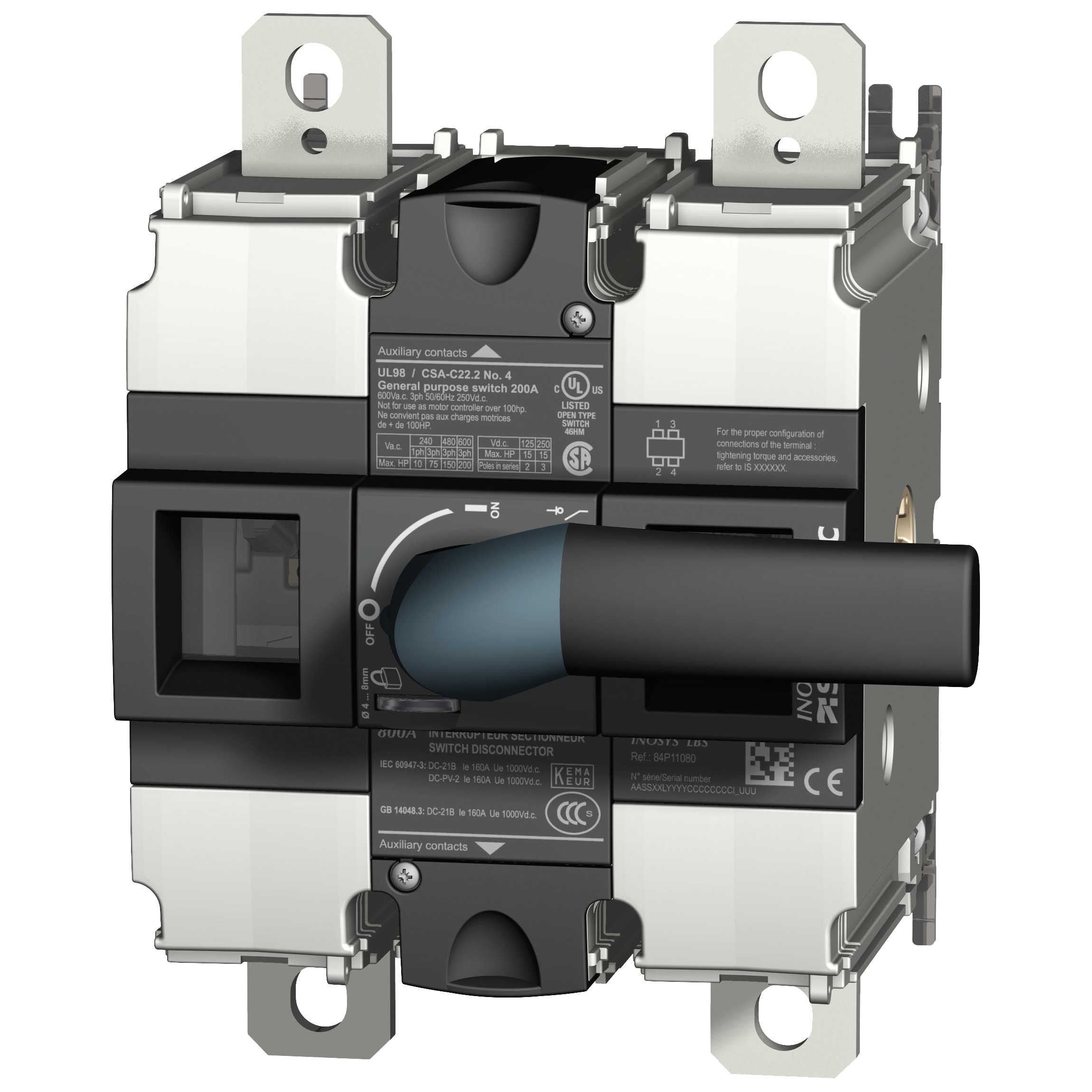 Socomec - Interrupteur-sectionneur INOSYS LBS DC manuel IEC 630A 1+1P 1500VDC F3