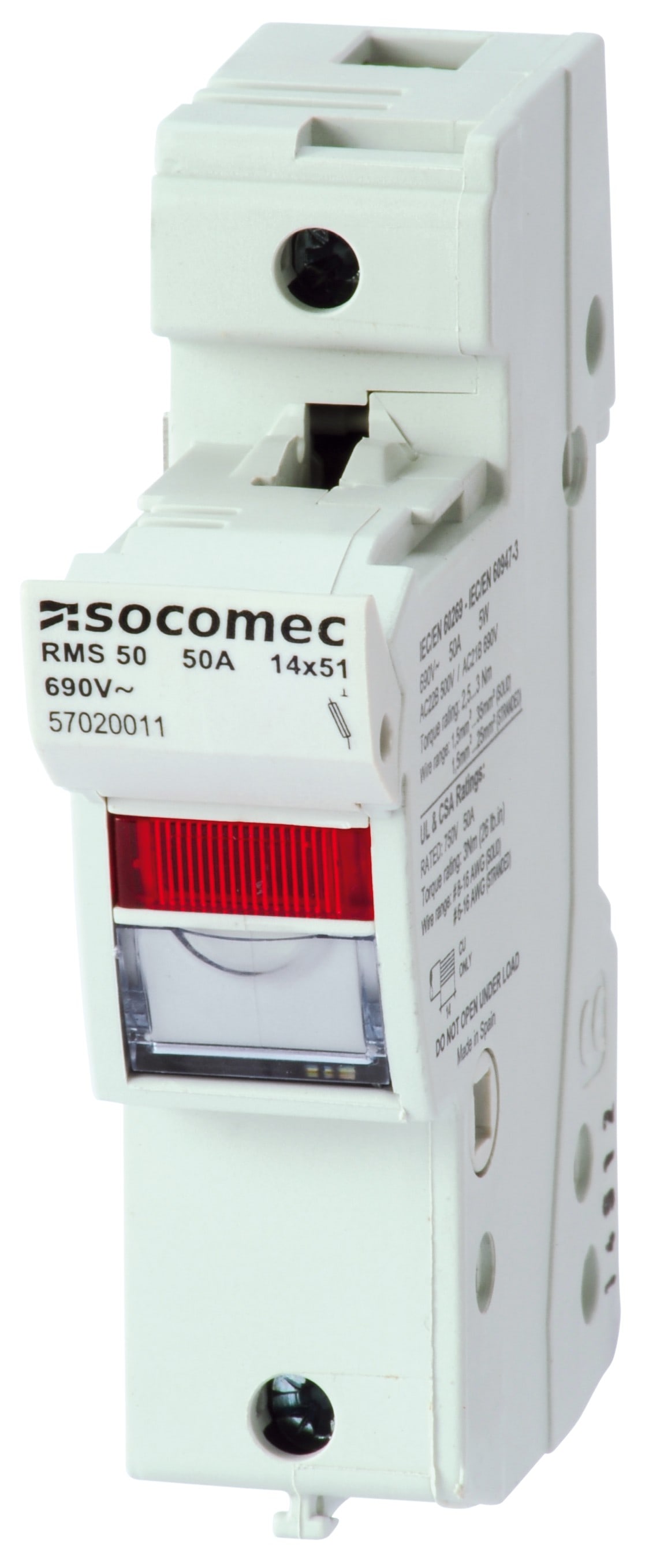 Socomec - Sectionneur-fusible RM50 LED de sign. et sans cont. aux. de sign. 50A 1P