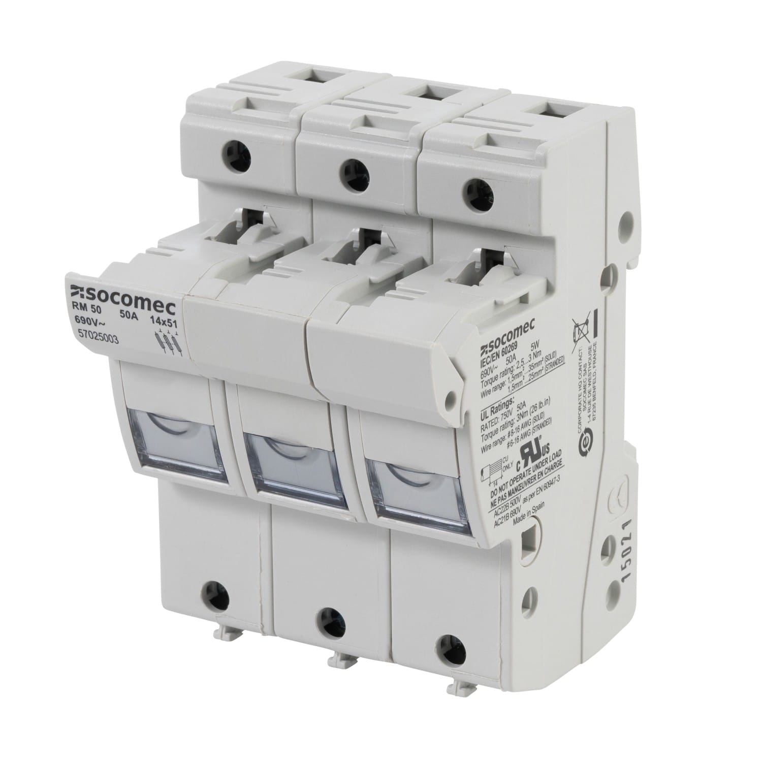 Socomec - Sectionneur-fusible RM50 sans cont. aux. de sign.-50A-3P-NFC 14x51