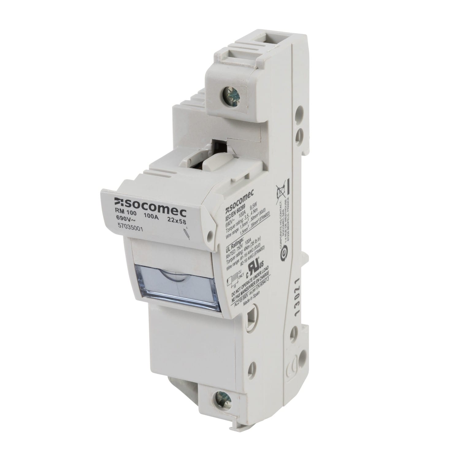 Socomec - Sectionneur-fusible RM100 sans cont. aux. de sign.-100A-1P-NFC 22x58