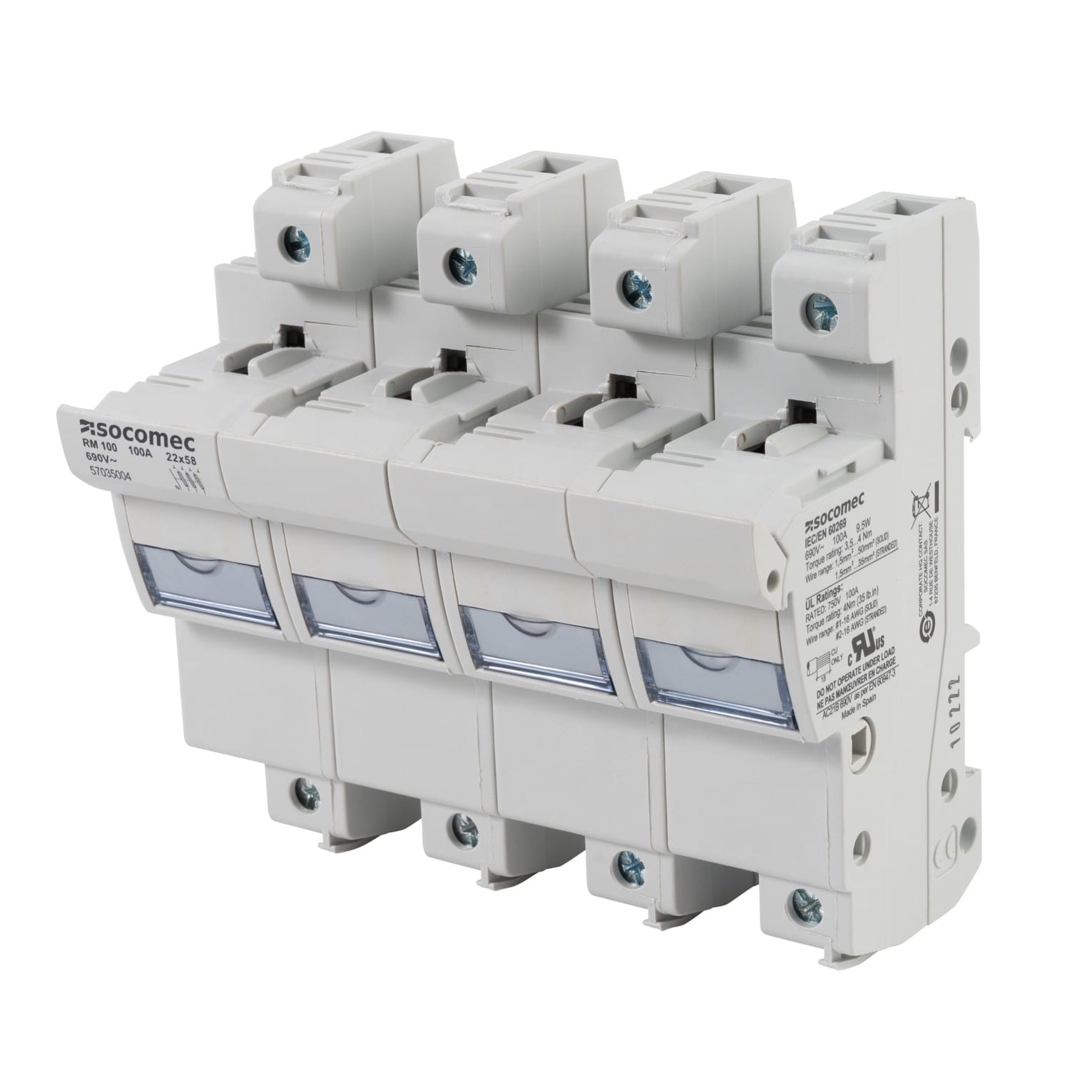 Socomec - Sectionneur-fusible RM100 sans cont. aux. de sign.-100A-3PP+N-NFC 22x58