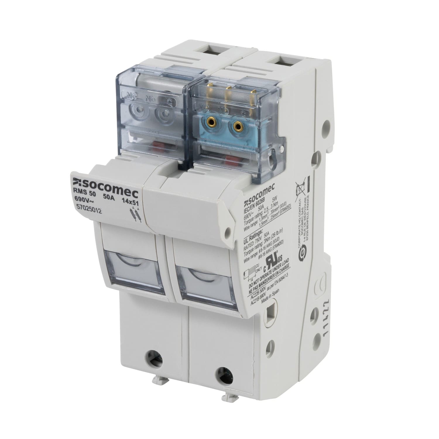 Socomec - Sectionneur-fusible RMS50 commande frontale 14x51 2P 50A