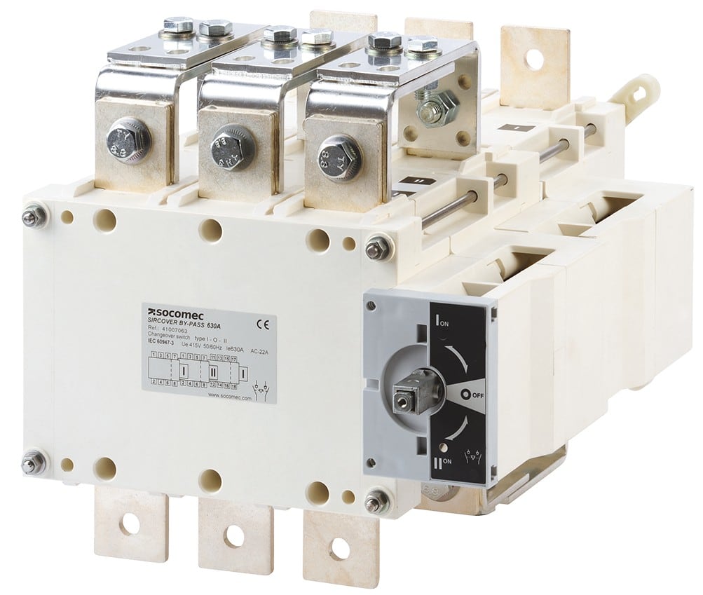 Socomec - Inverseur de sources commande manuelle SIRCOVER BY PASS 3+6P 630A comm. front.