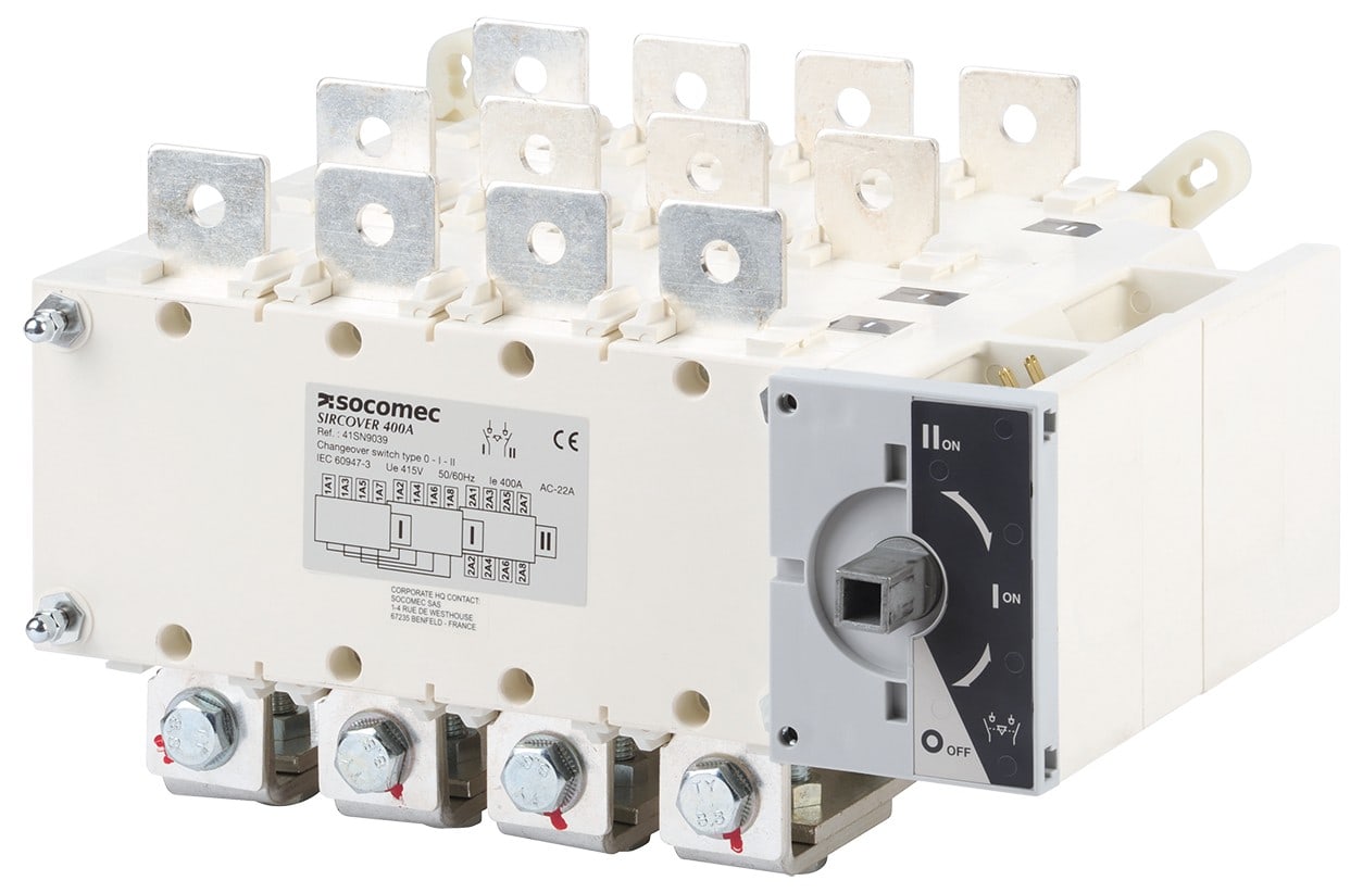 Socomec - Inverseur de sources commande manuelle SIRCOVER BY PASS 4+8P 400A comm. front.