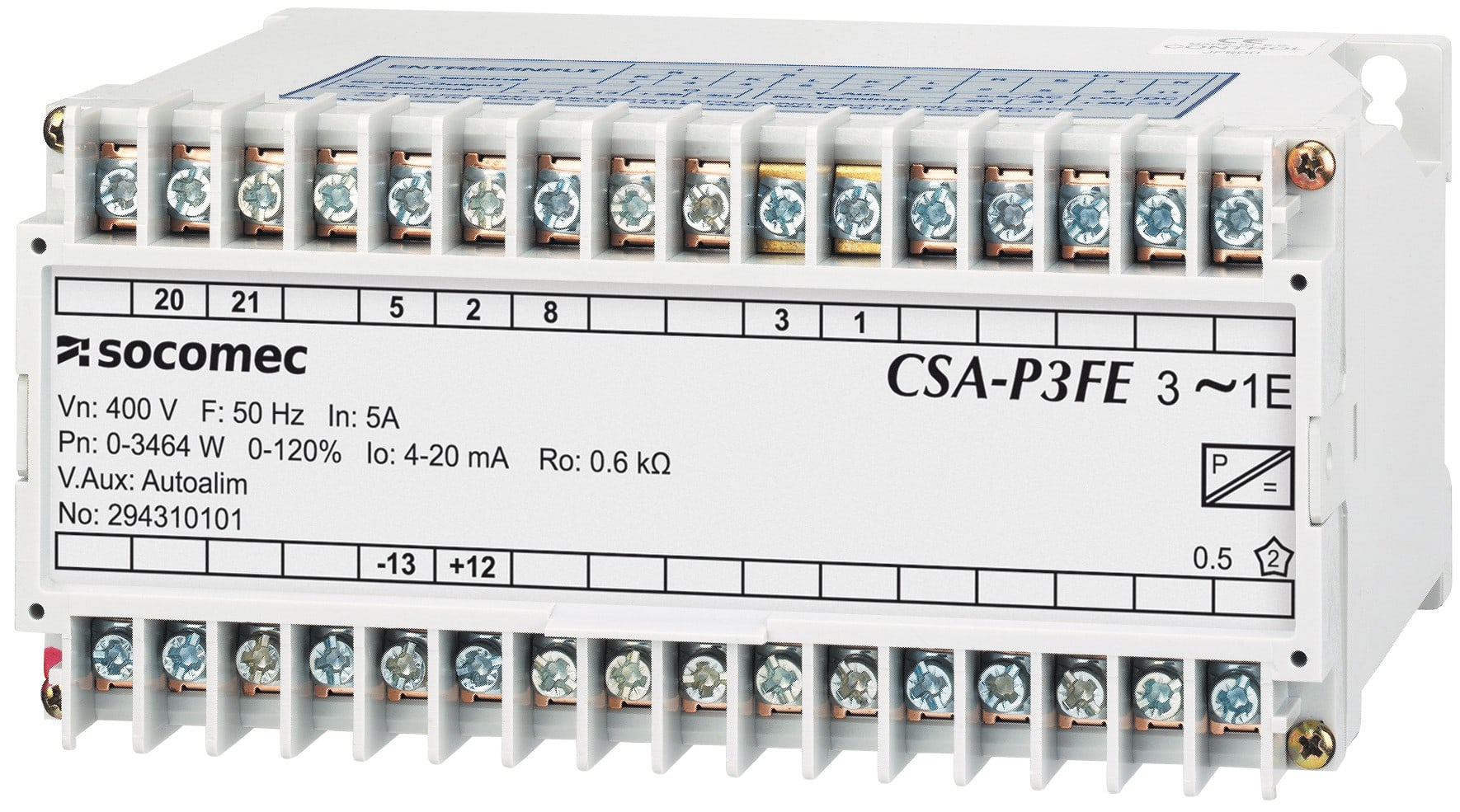 Socomec - Transducteur de puissance active CSA-P3FE 5A/400V/4-20mA/230VAC