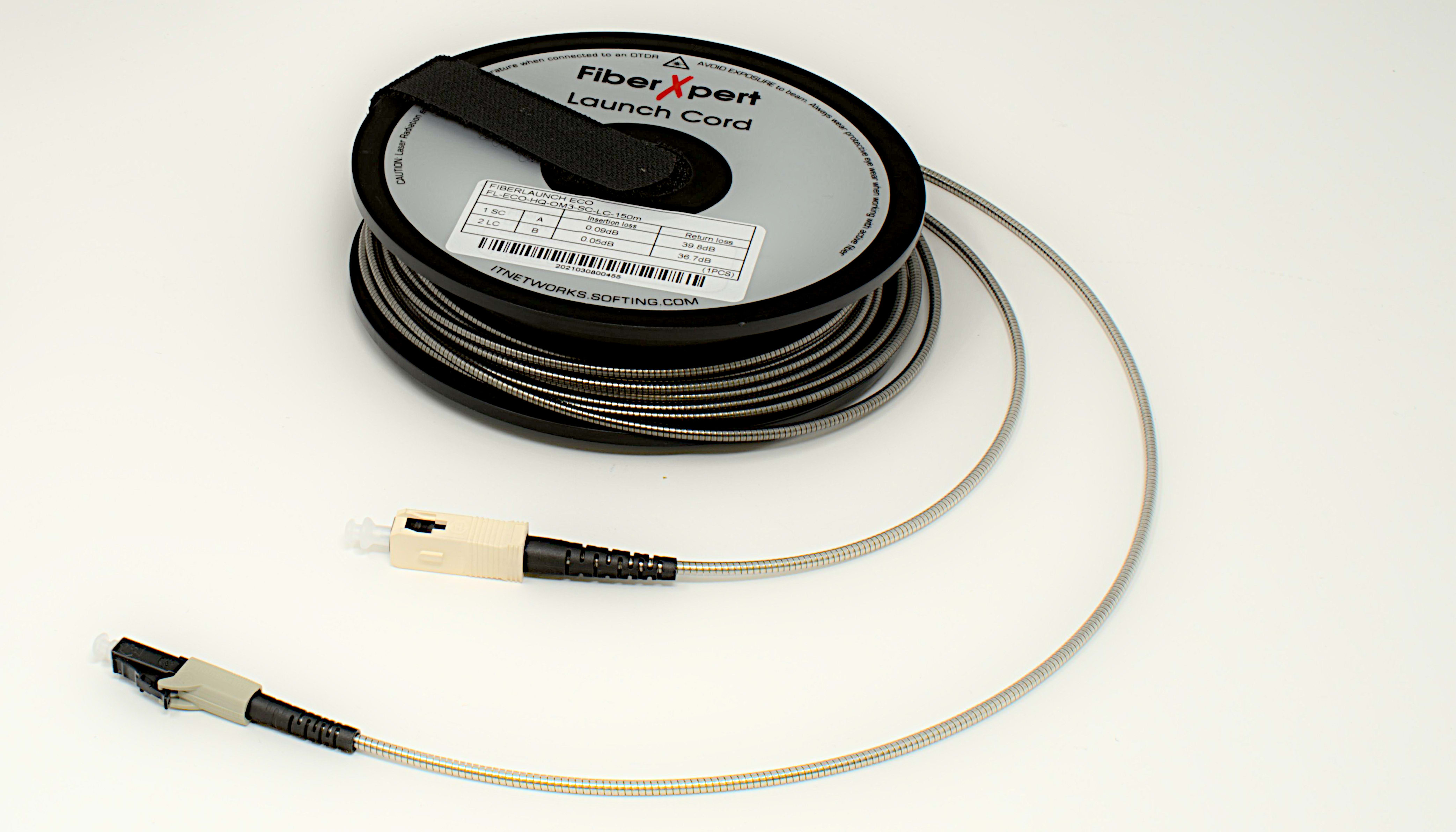 Softing - Bobine de lancement HD Acier Blindé Multimode LC 150m, Connecteur SC/LC, fibre O