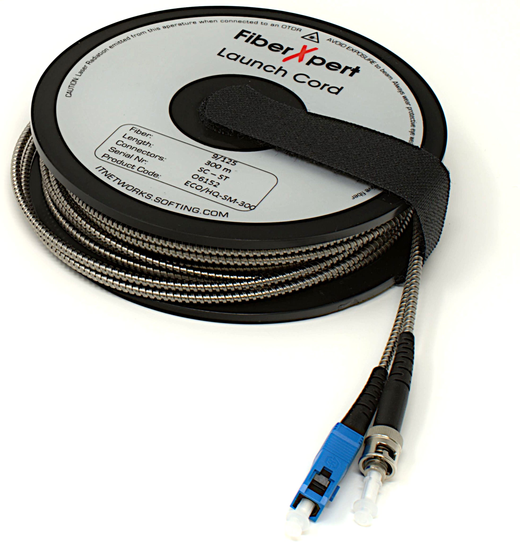 Softing - Bobine de lancement HD Acier Blindé Monomode ST 300m, Connecteur SC/ST