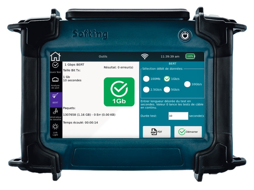 Softing - NetXpert XG2/Qual/IEEE 1 Gbit/s. BERT/SNR/DelSkew. Carte TDR/PoE++/LLDP/VLAN/Pin