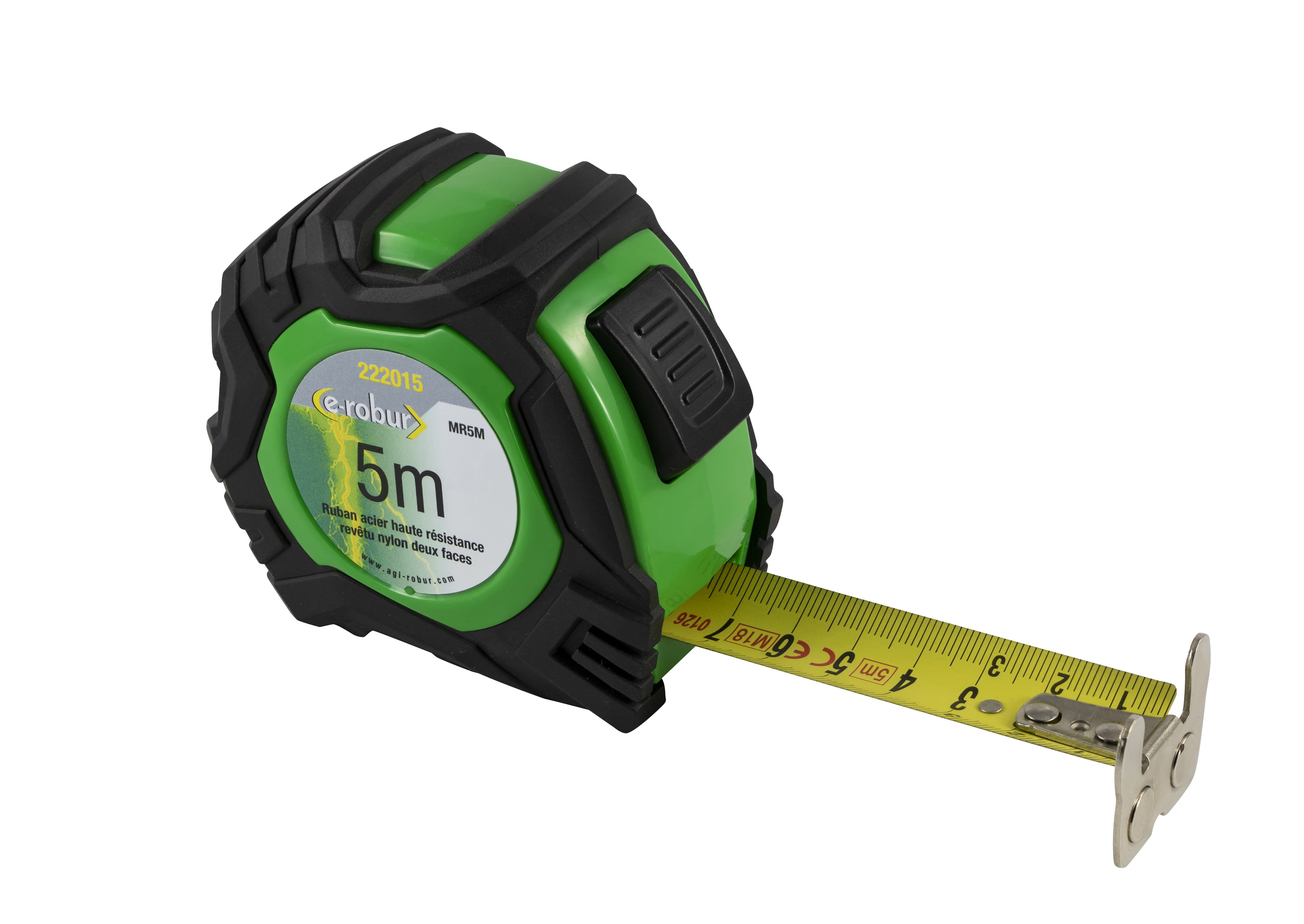AGI Robur - Mètre ruban acier enrobé de nylon longueur 5 m autobloquant, boitier bimatière
