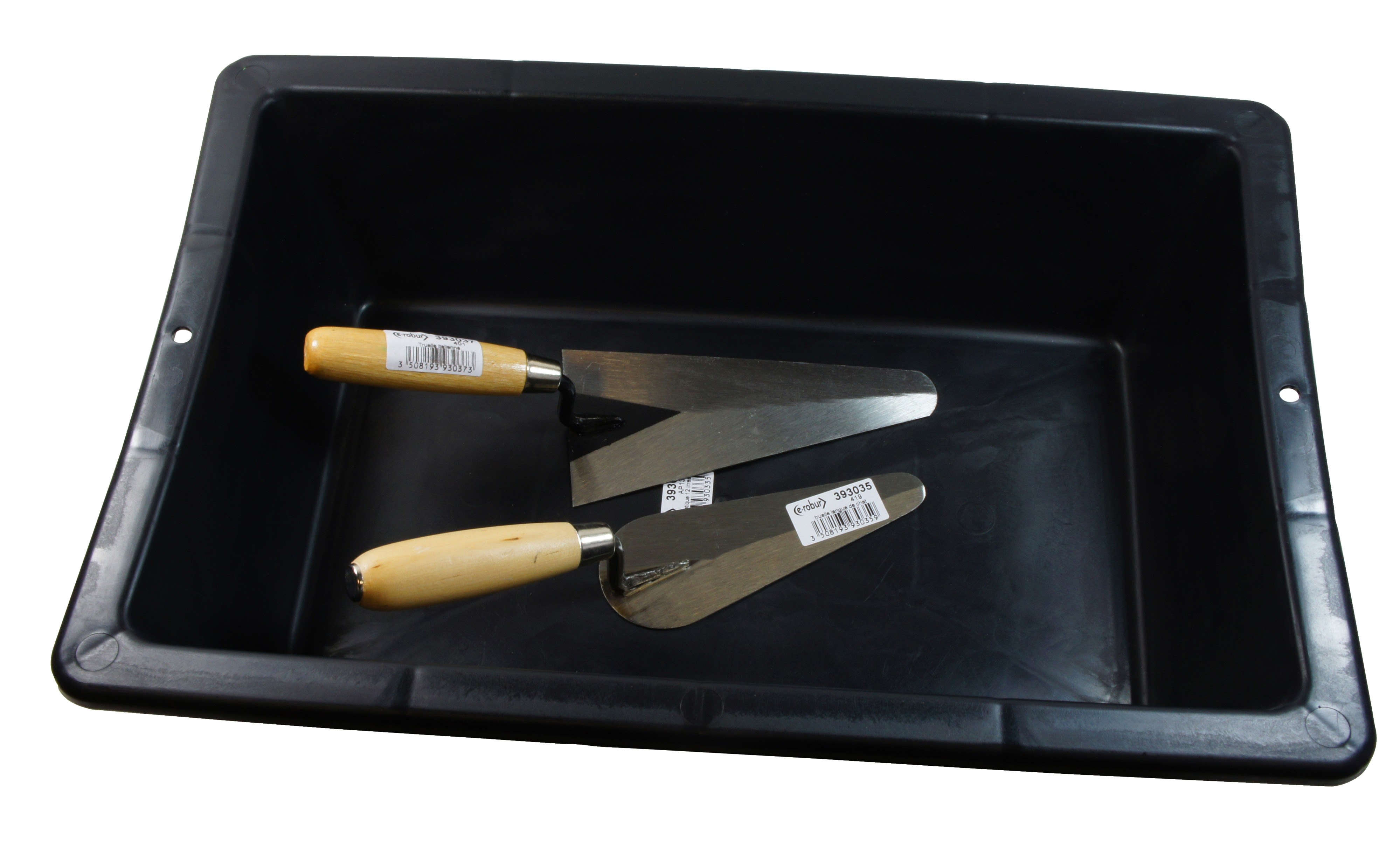 AGI Robur - Kit auge plastique 10 litres, truelle langue de chat 16 et truelle italienne 18.