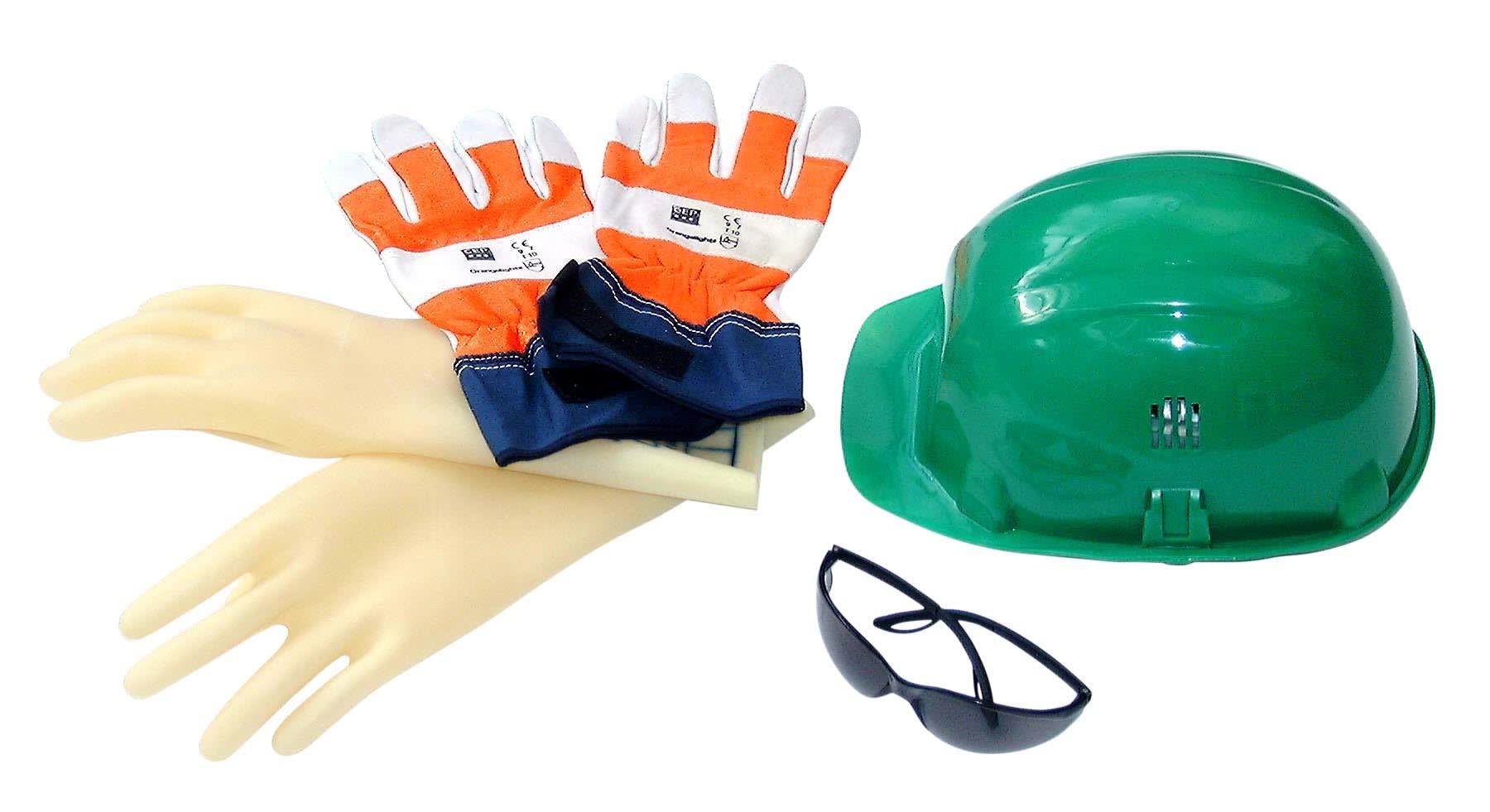 AGI Robur - Kit sécurité, gants isolants classe 00, 1 casque, lunettes anti UV, gants docker