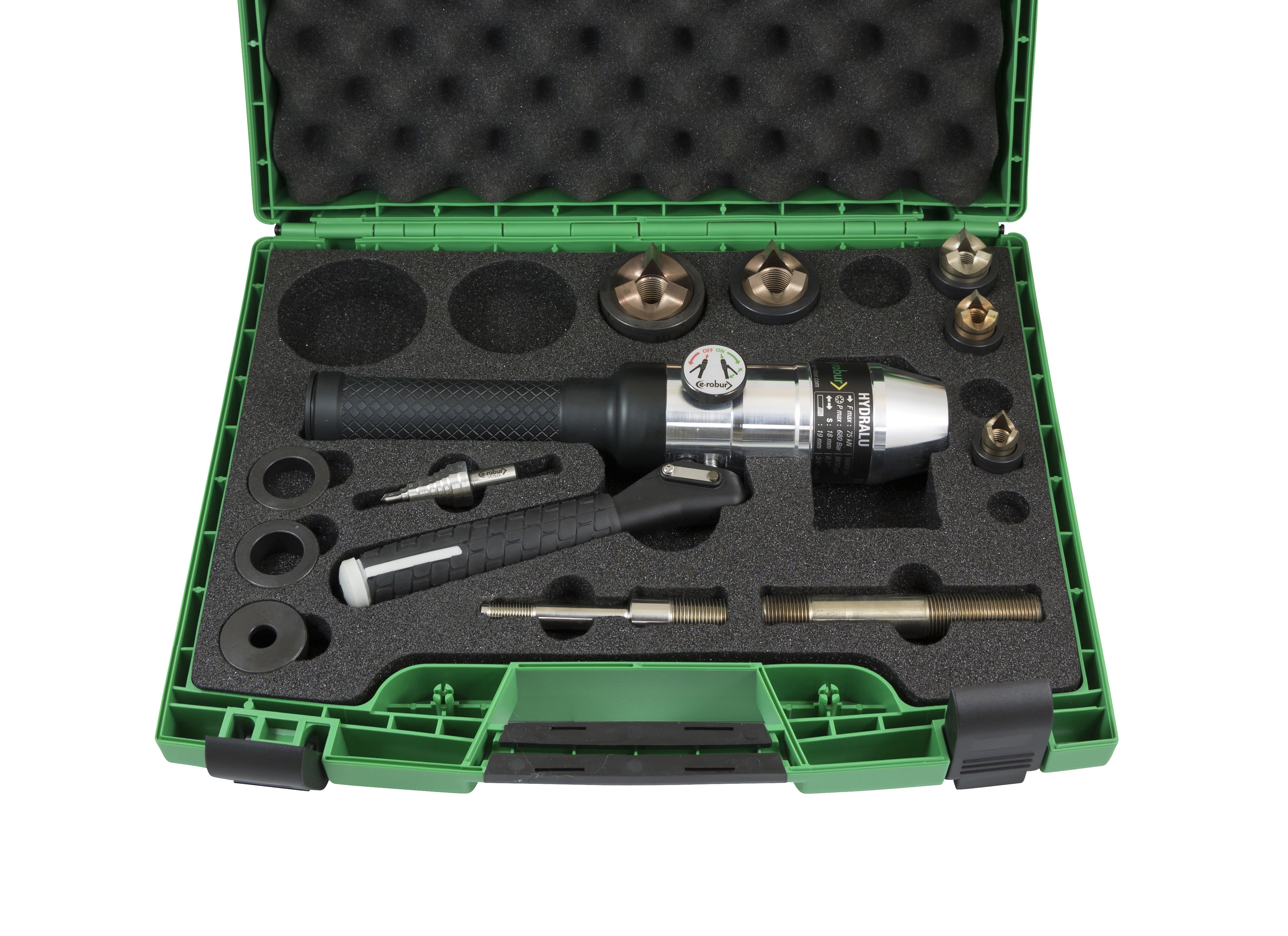 AGI Robur - Coffret 5 poinçons et matrices e-vo3x ISO 16 à 40 avec axes appareil Hydraulique