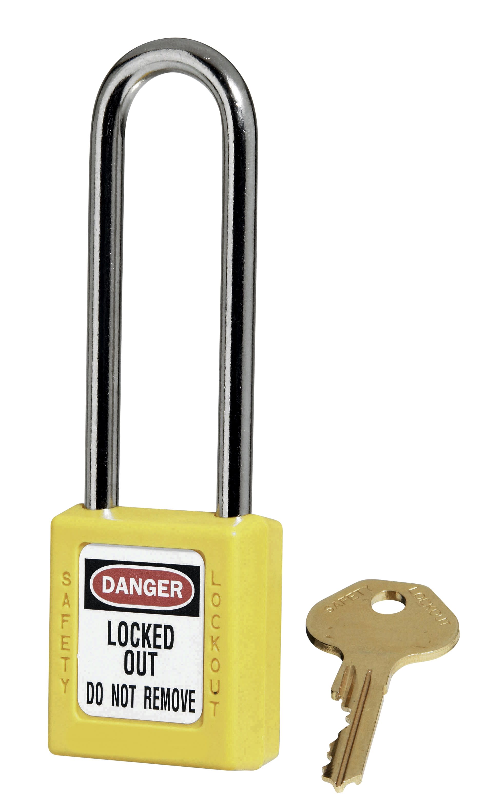 AGI Robur - Cadenas de consignation jaune, anse acier 4 mm , long. 76 mm, corps résine