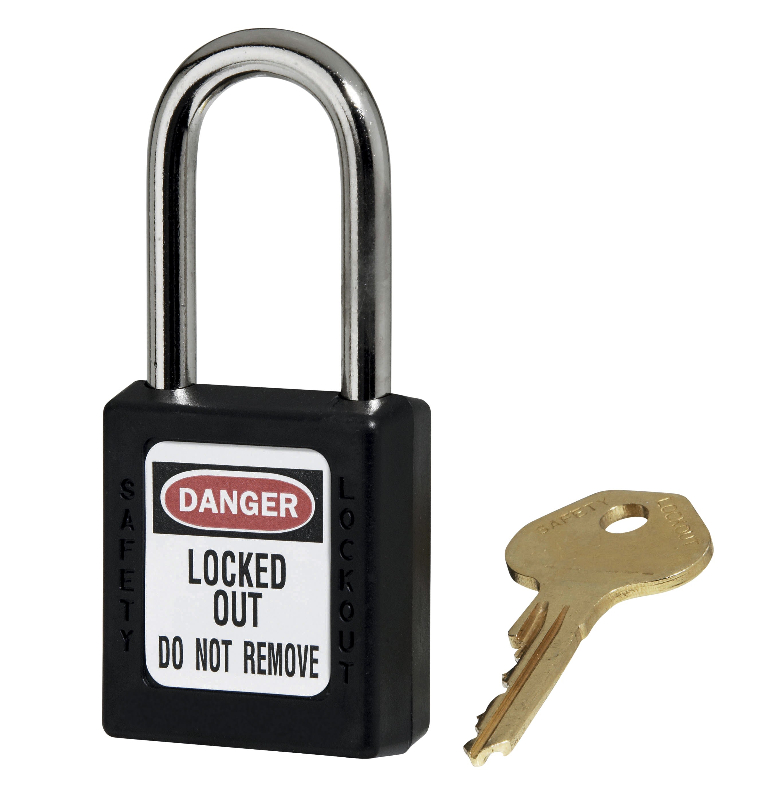 AGI Robur - Cadenas de consignation noir, anse acier 4 mm et corps résine, clé N°14