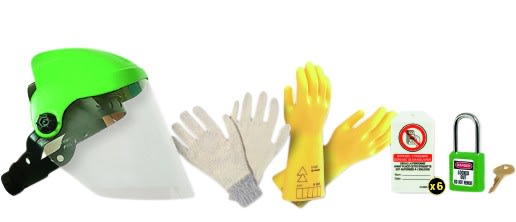 AGI Robur - Kit de sécurité électrique contenant 1 pare visage, gants, cadenas et étiquettes