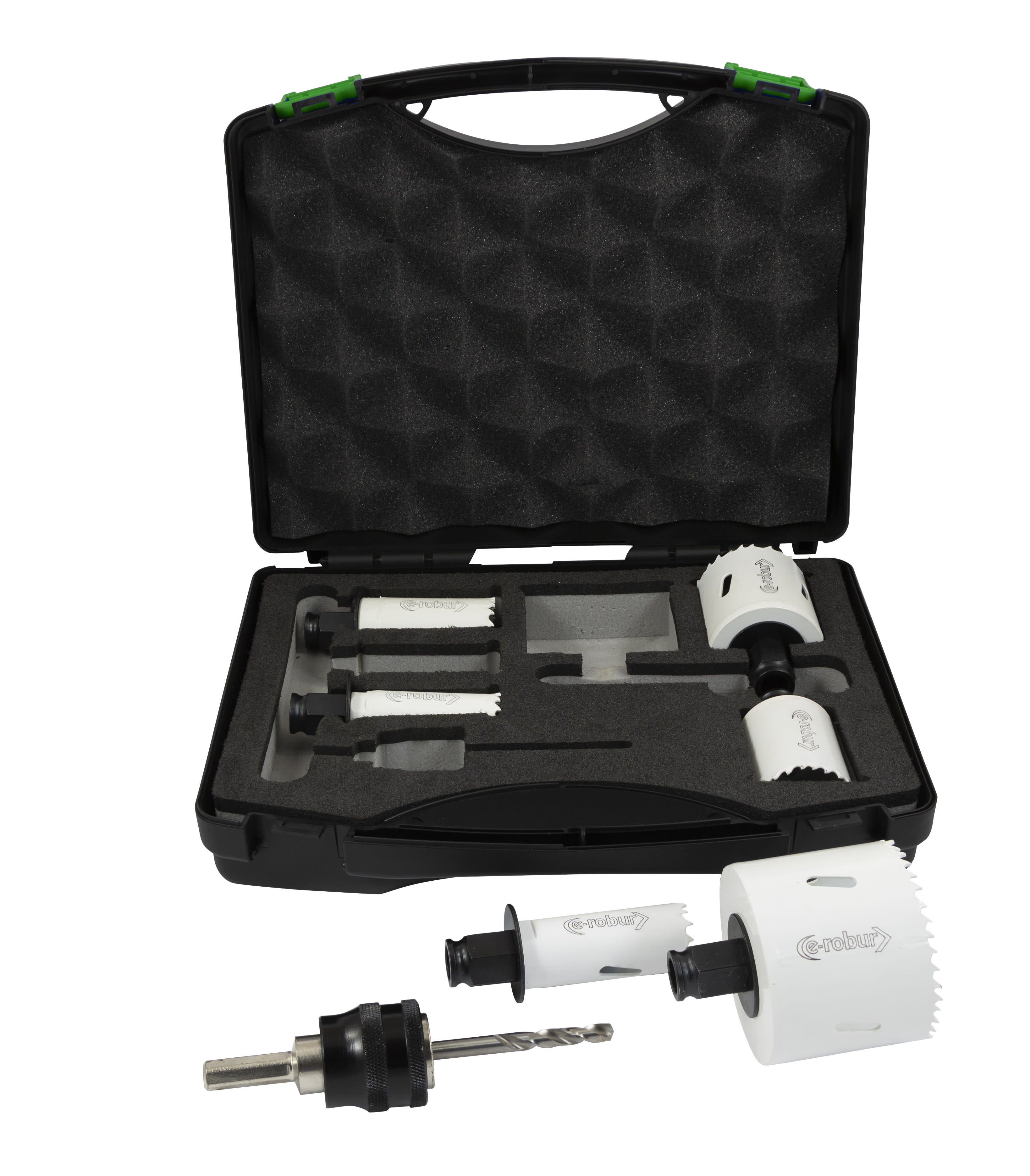 AGI Robur - Coffret 6 scies trépan Co, arbre et foret à fixation rapide. 22-25-32-40-51-67mm