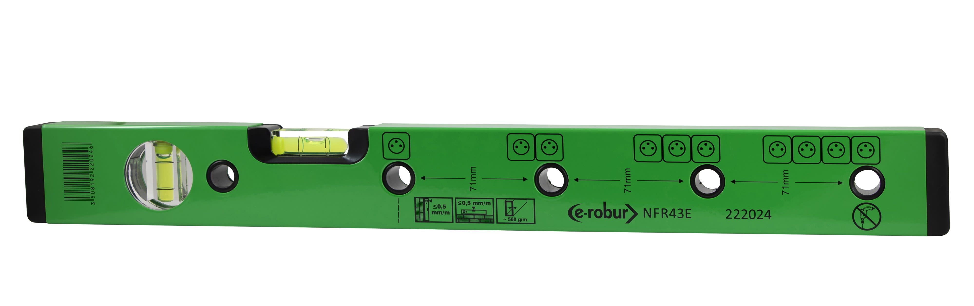 AGI Robur - Niveau à fioles 43cm avec repérage d'espacement pour électriciens