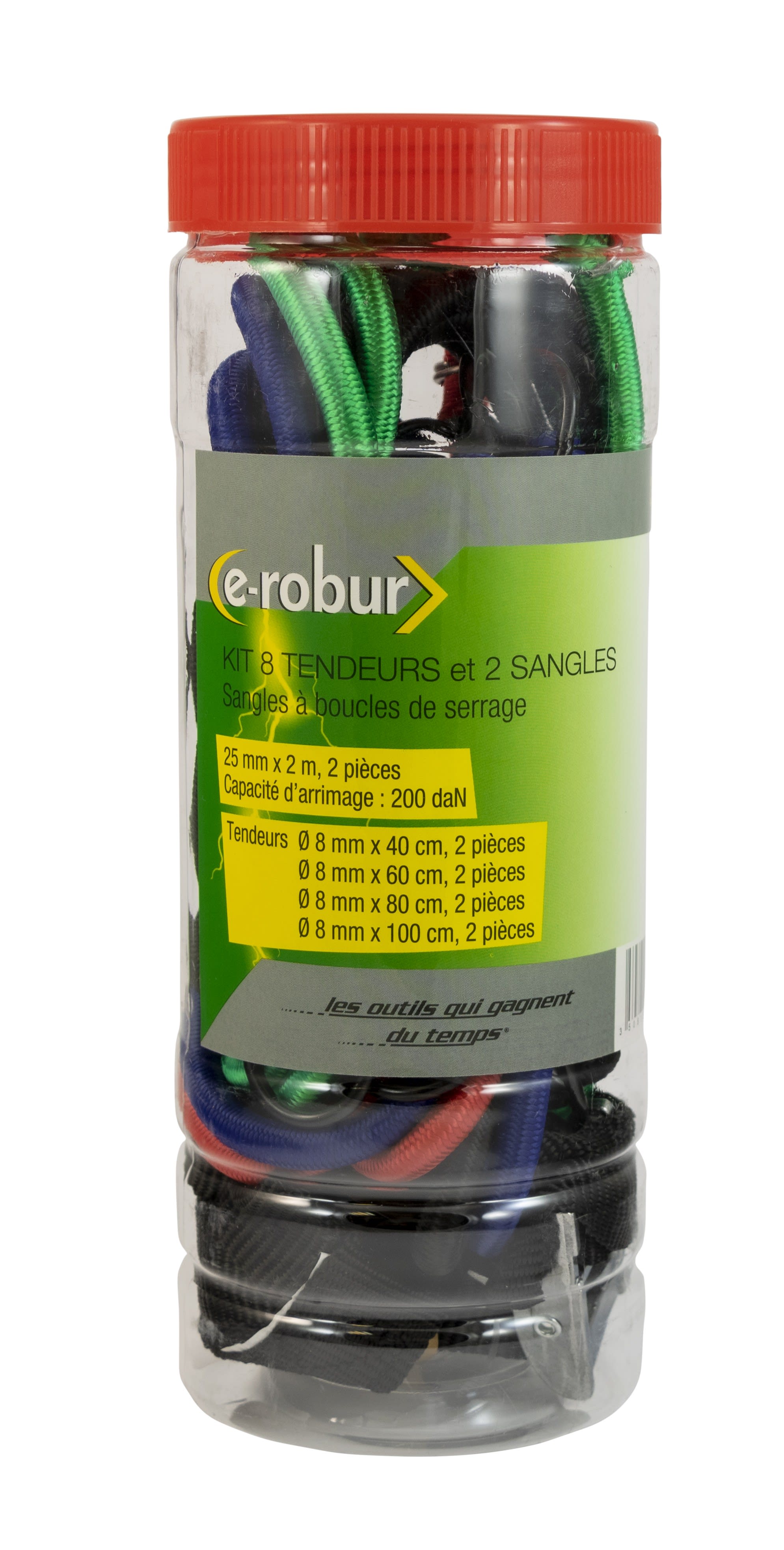 AGI Robur - Kit de 8 tendeurs et 2 sangles 25 mm x 2 m