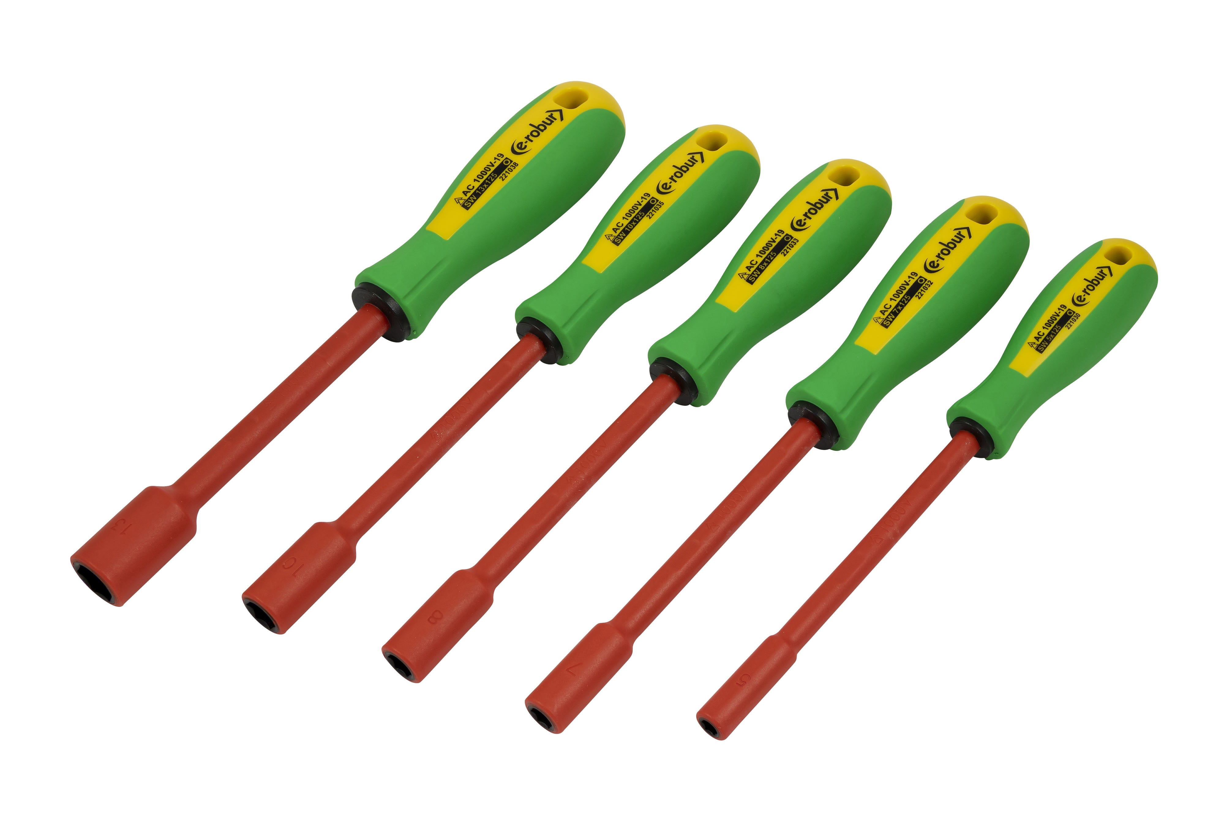 AGI Robur - Kit de 5 tournevis douille emmanchée isolés 1000V, 5-7-8-10-13mm