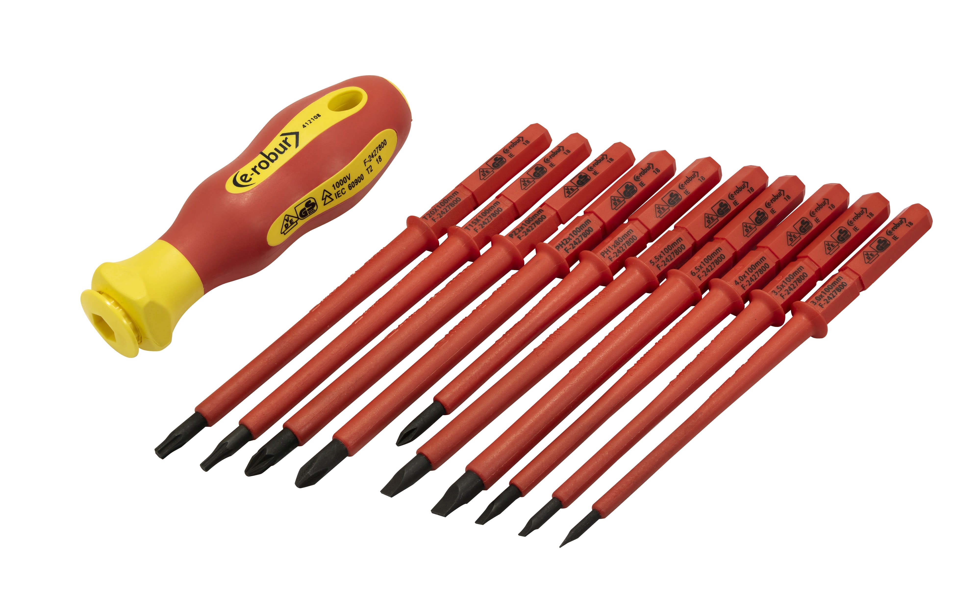 AGI Robur - Trousse tournevis lame interchangeable isolé 1000V. 10 lames plat, PH, PZ, Torx