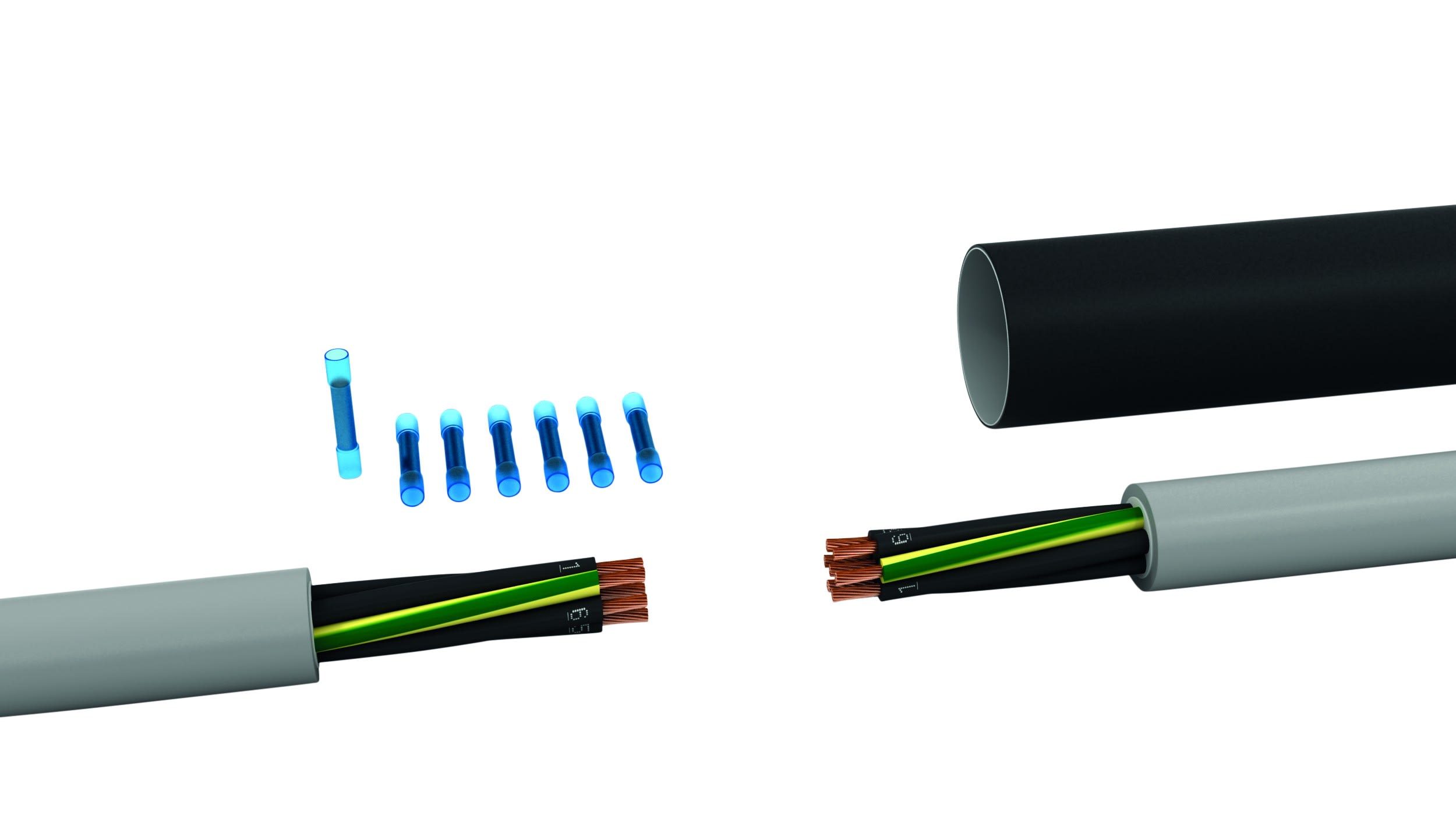AGI Robur - Kit gaine thermo. avec scellant, armature et 7 cosses 1,5-2,5mm². Long 250mm.