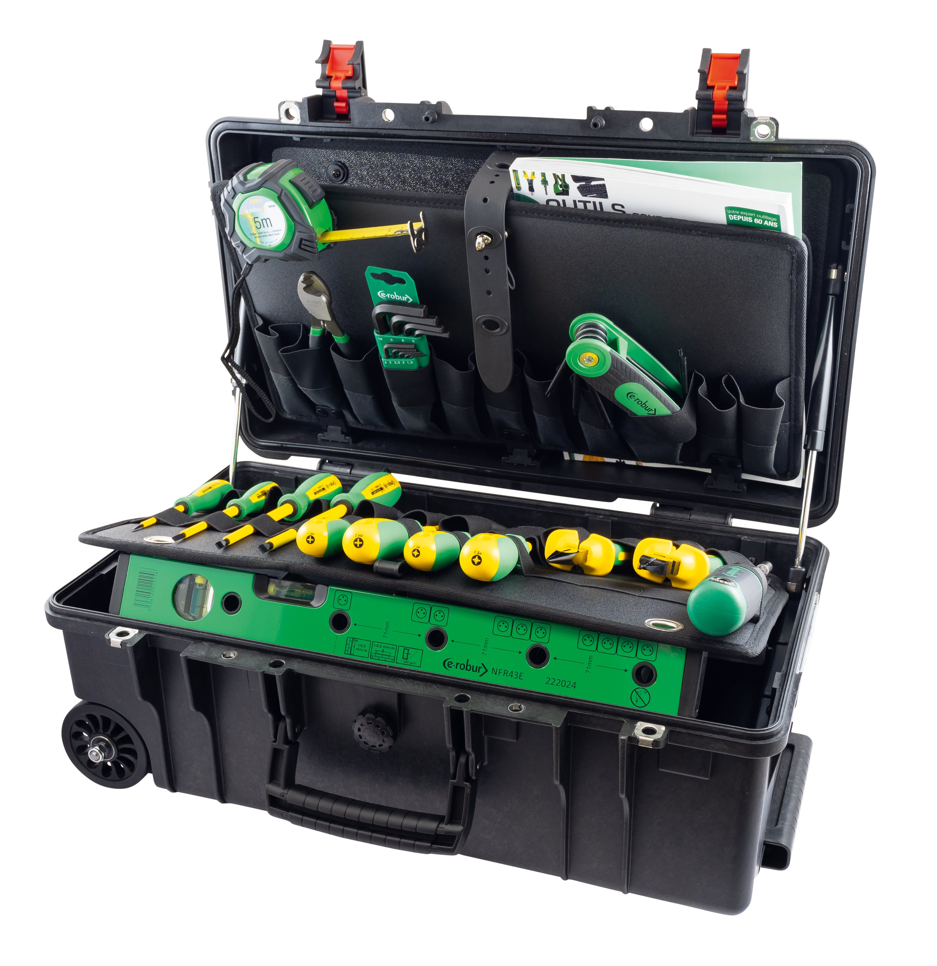 AGI Robur - Kit d'outils pour électricien en valise avec trolley et roulettes.