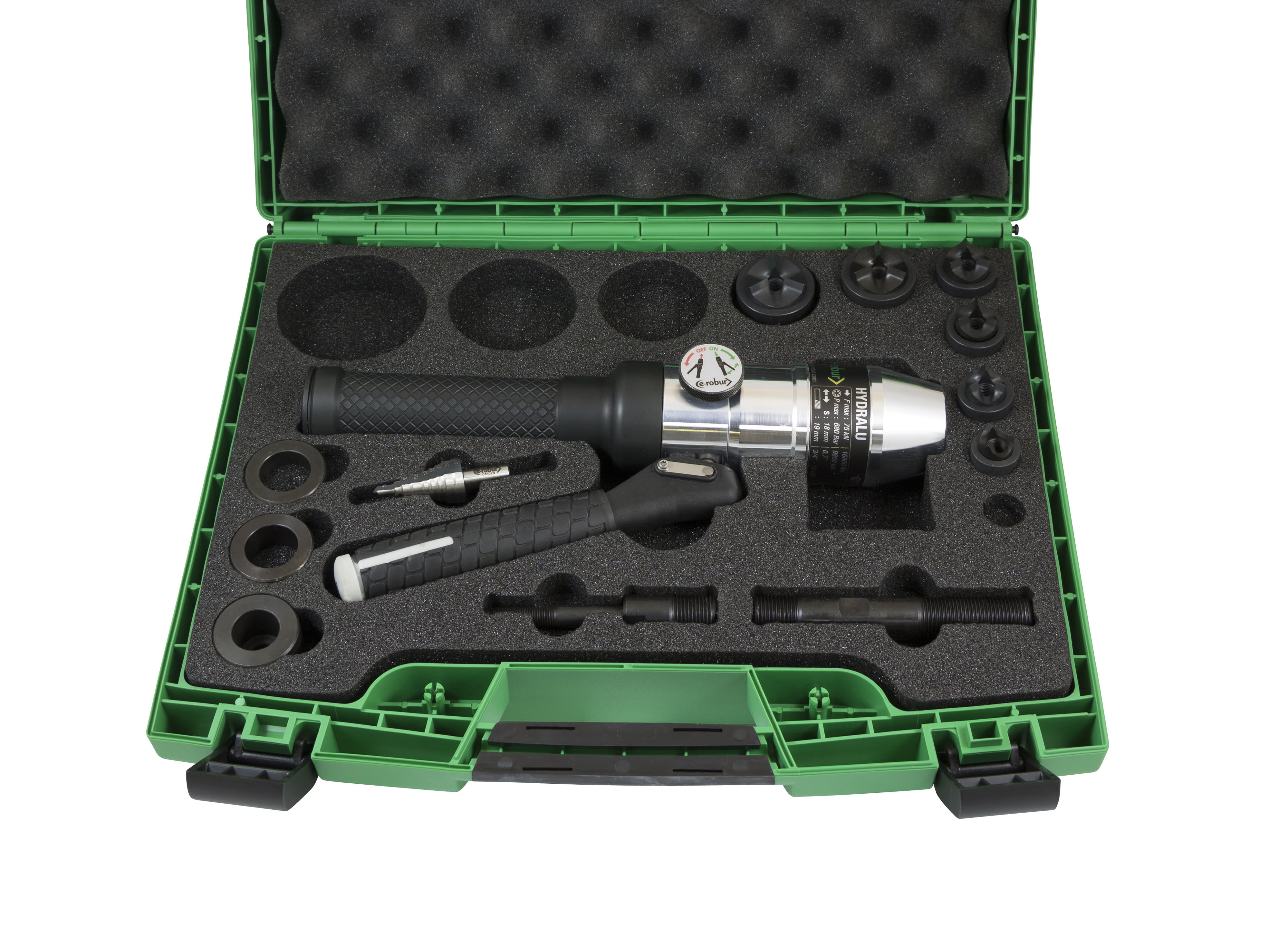 AGI Robur - Coffret 6 poinçons et matrices e-vo3+, PE 9 à 21, avec appareil hydraulique