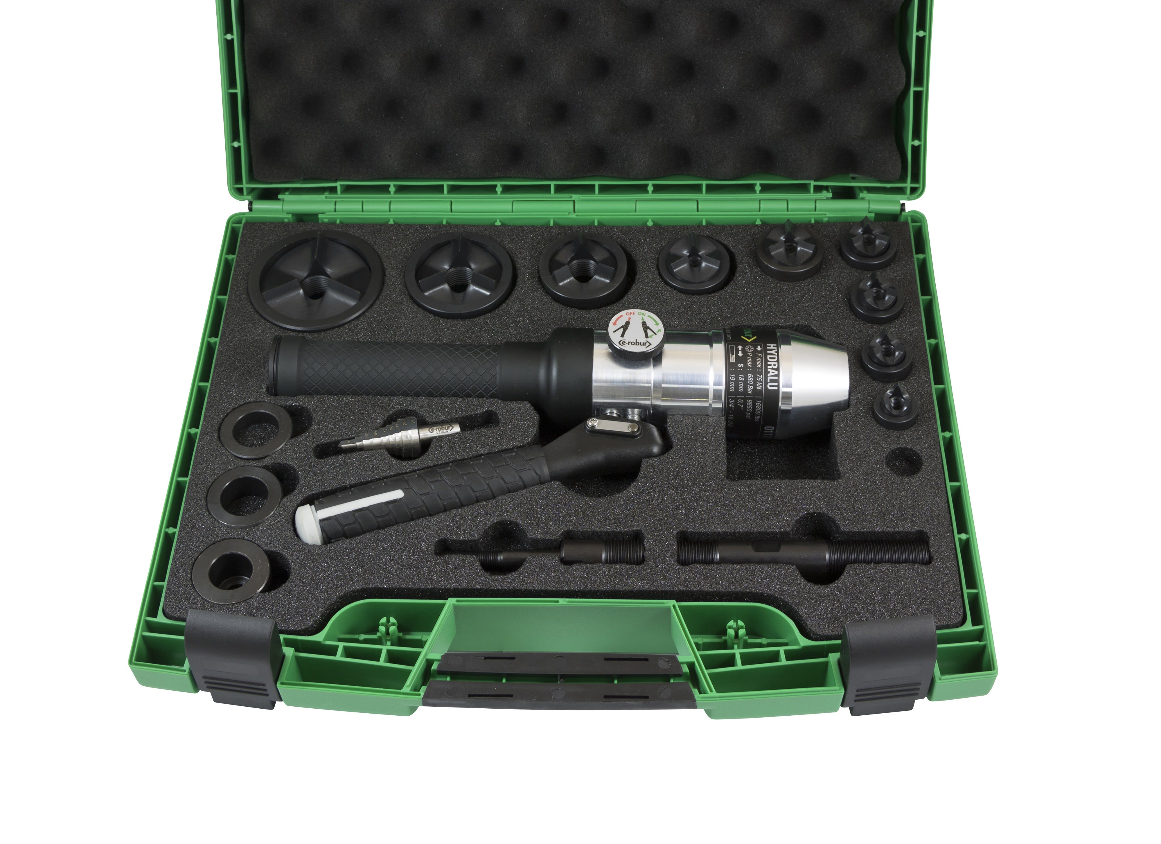 AGI Robur - Coffret 9 poinçons et matrices e-vo3+, PE 9 à 48 sans 42, appareil hydraulique