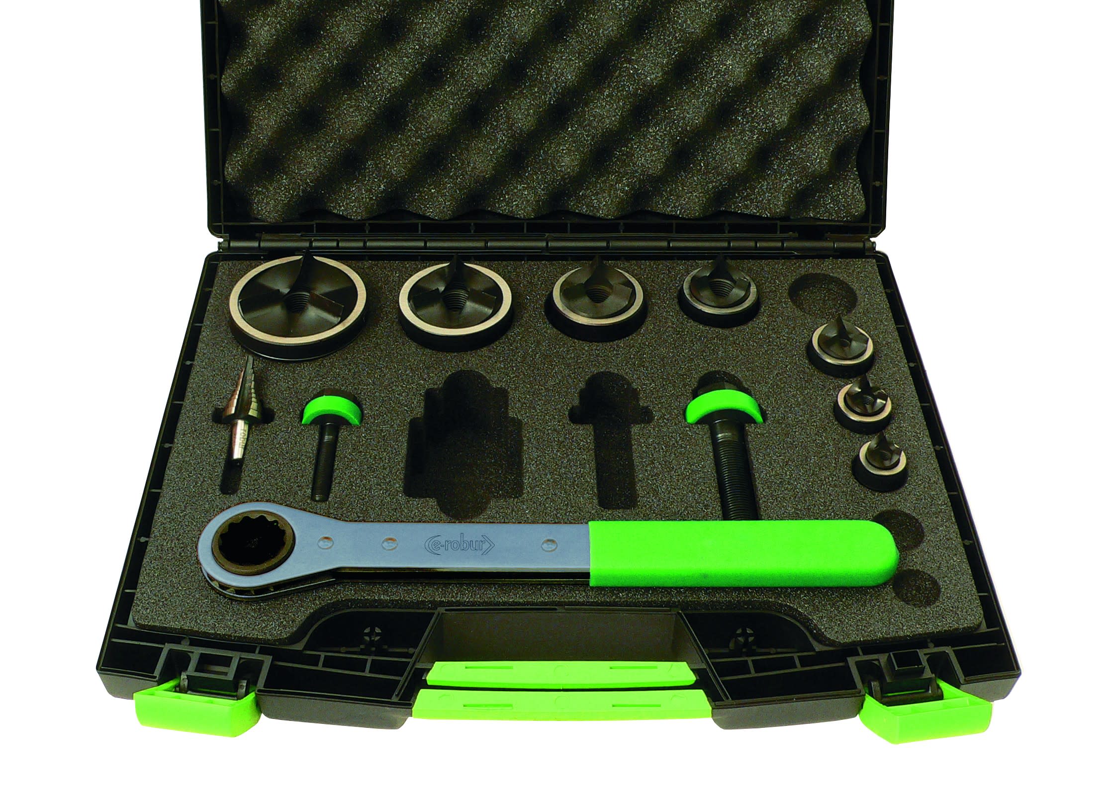 AGI Robur - Coffret 5 poinçons et matrices e-vo3+, ISO 16 à 40, avec axes, Polydiam et clé