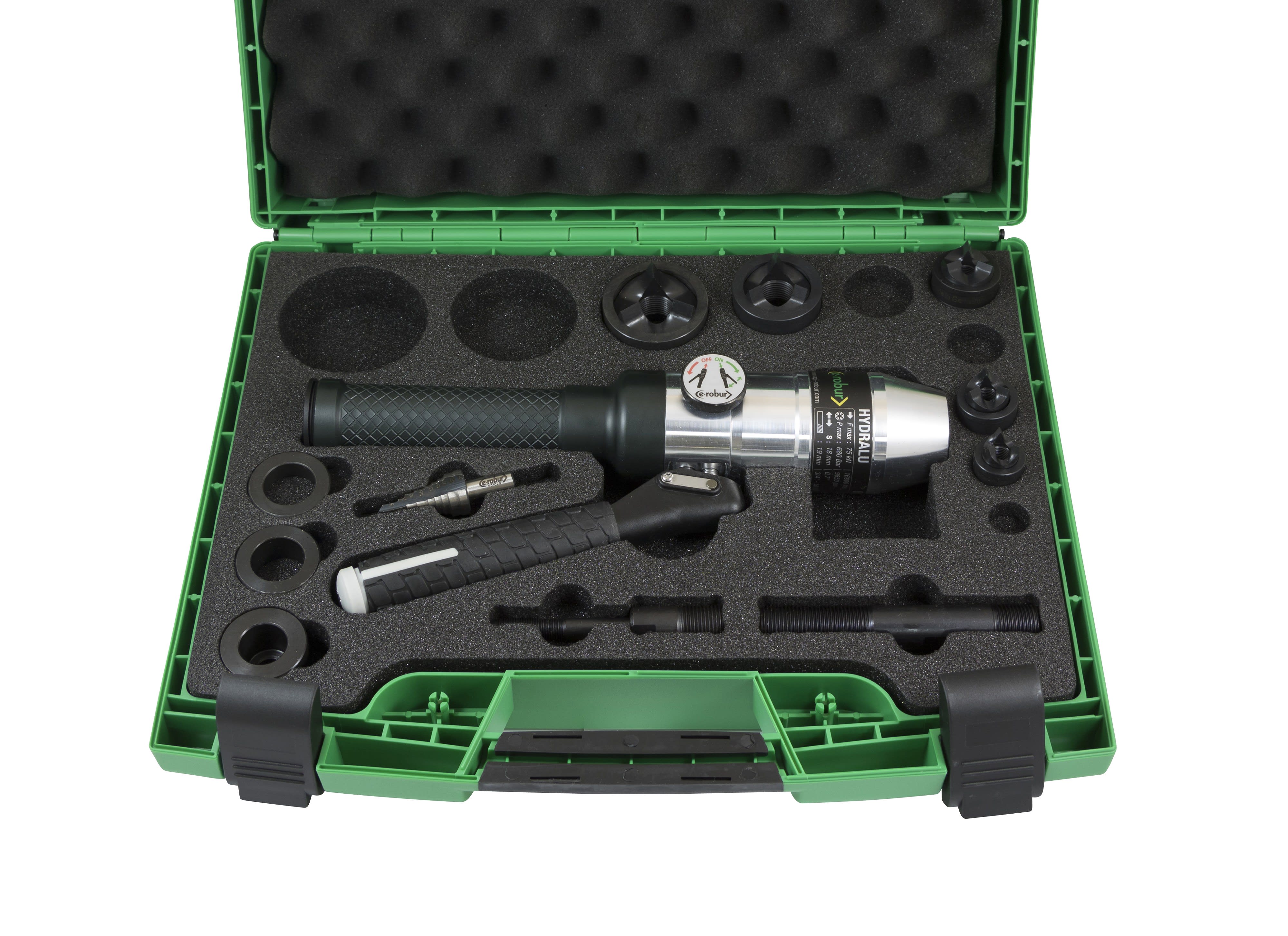 AGI Robur - Coffret 5 poinçons et matrices e-vo3+, ISO 16à 40, avec appareil hydraulique