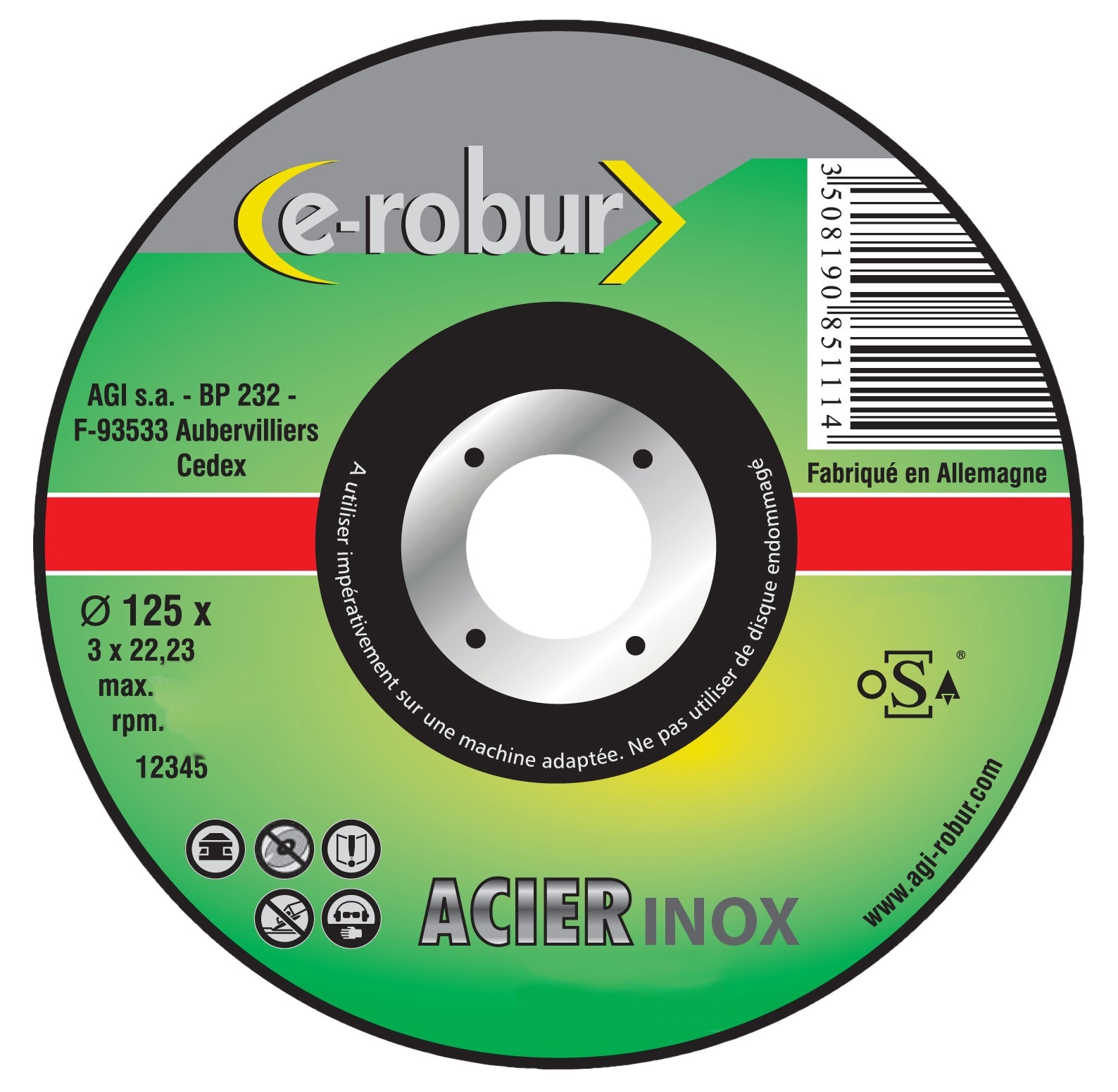 AGI Robur - Disque à tronçonner l'inox. 230x1.9mm, alésage 22,2 mm, déporté